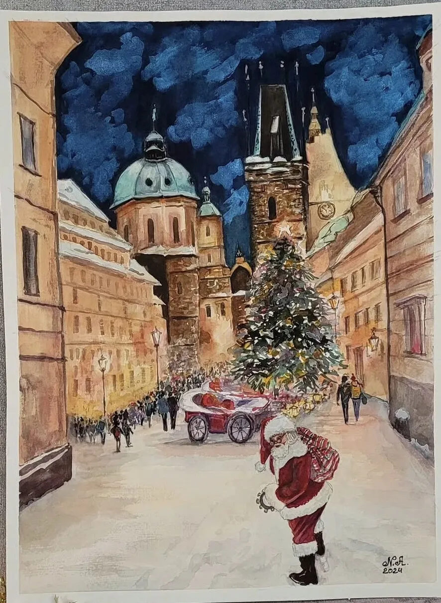 Akvarell Santa av Natalia Apostolova
