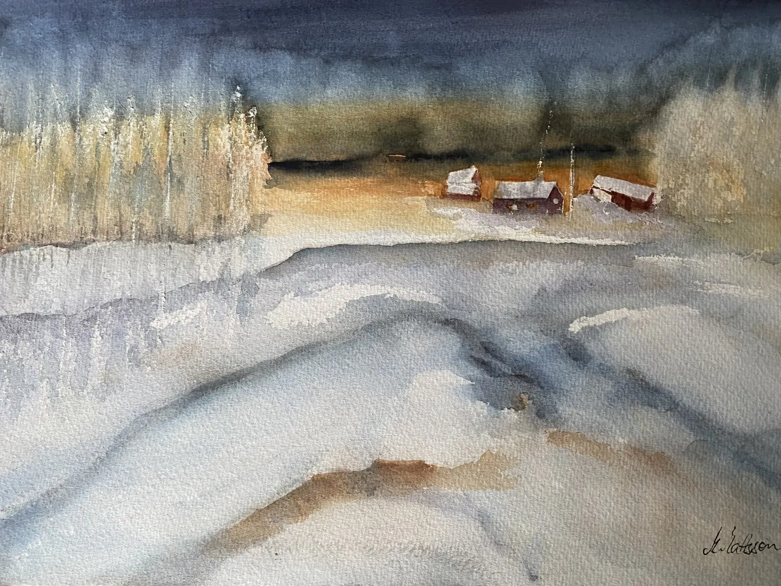 Akvarell Vinteridyll av Margareta Mattsson