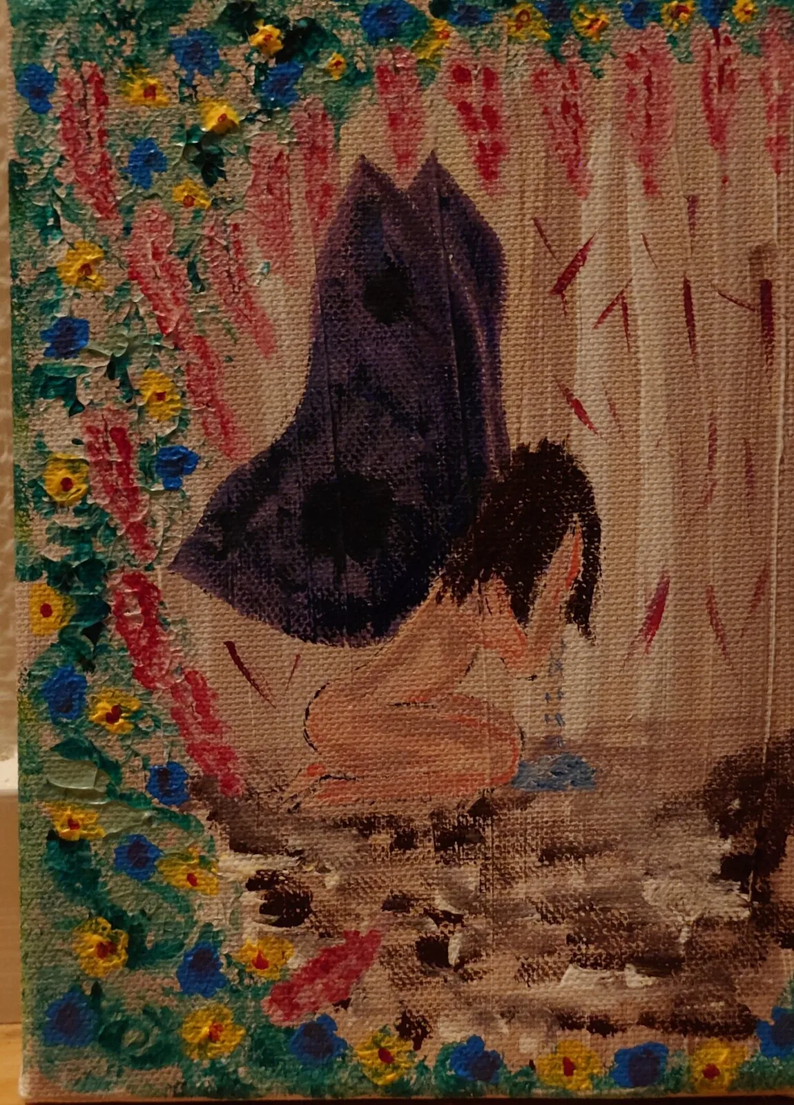 Akrylmålning Gråtande ängel av Rebecka Lindberg