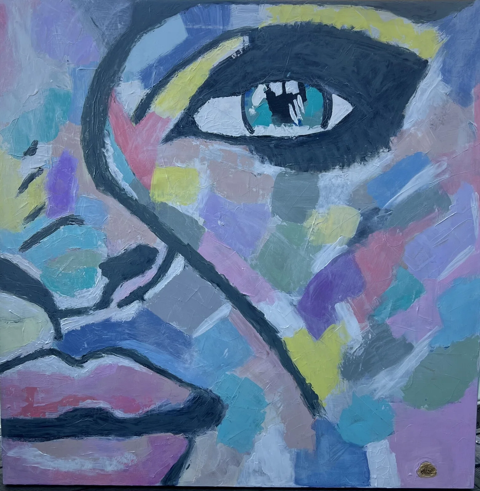 Akrylmålning Ansikte text av Linda Carlén