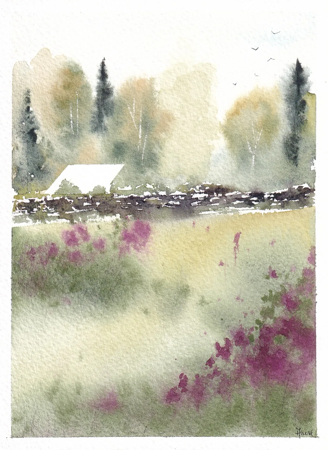 Akvarell Pink autumn flowers av Anna-Karin Hallström