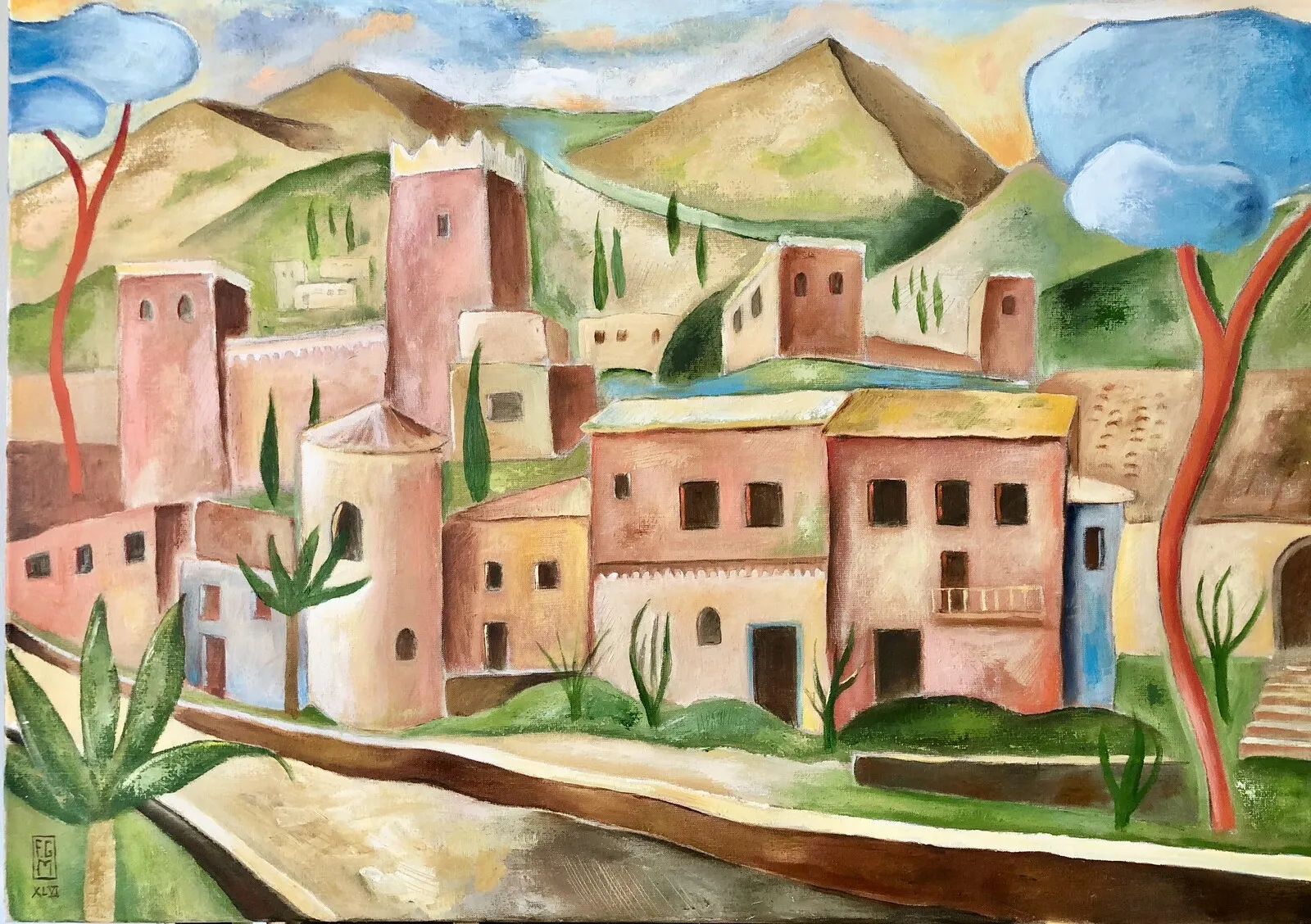 Oljemålning By i Rifbergen av Franck Gilles Miciol