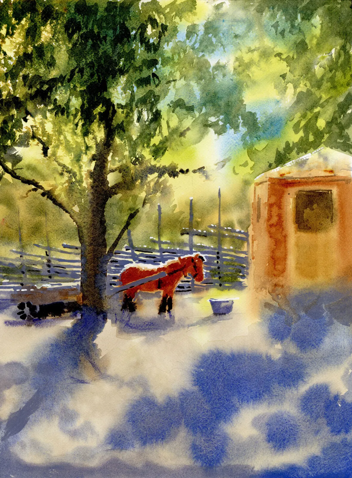 Akvarell Lekhästen, Överjärva gård av Bea Carlsson