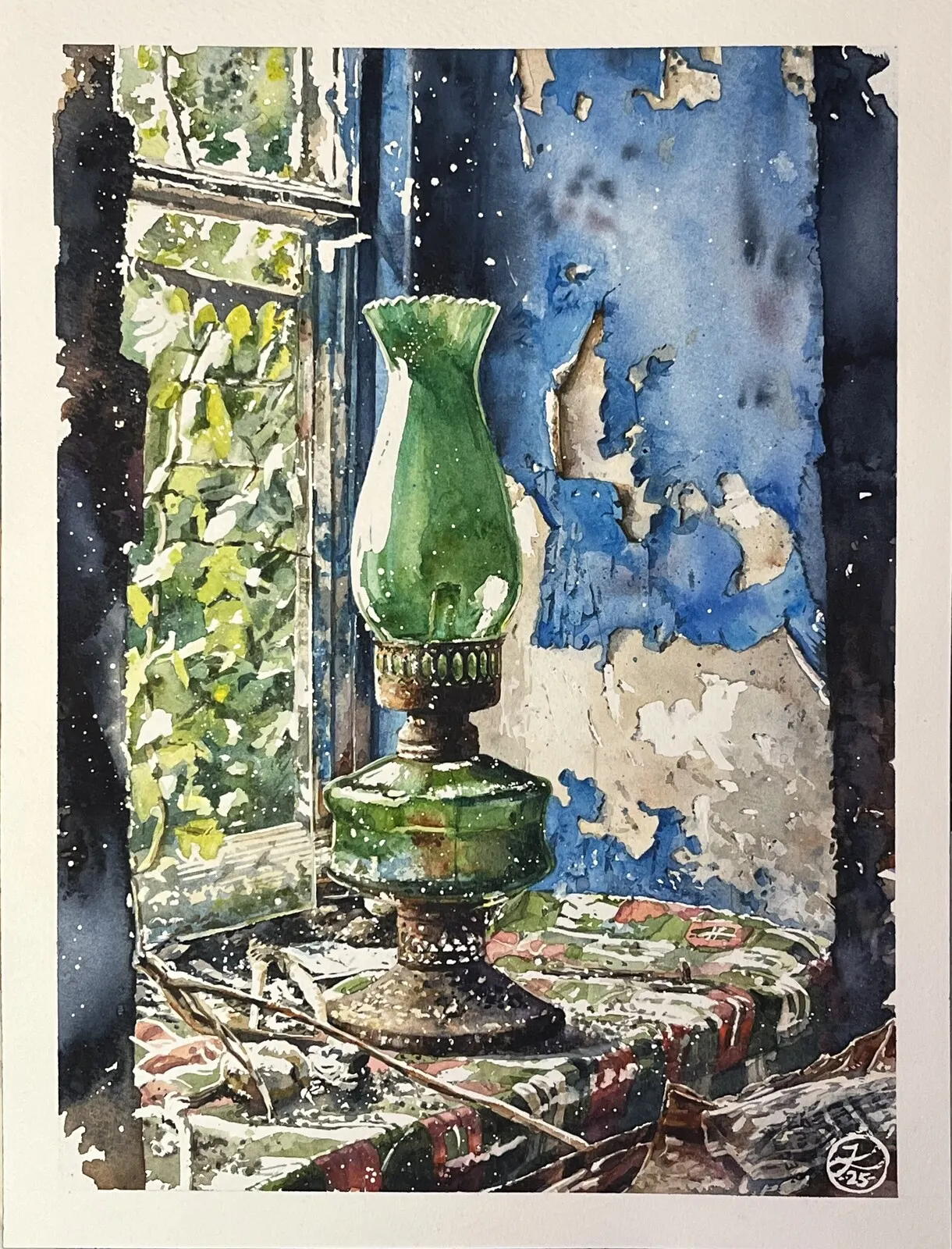 Akvarell Fotogenlampa av Johannes Knuuth