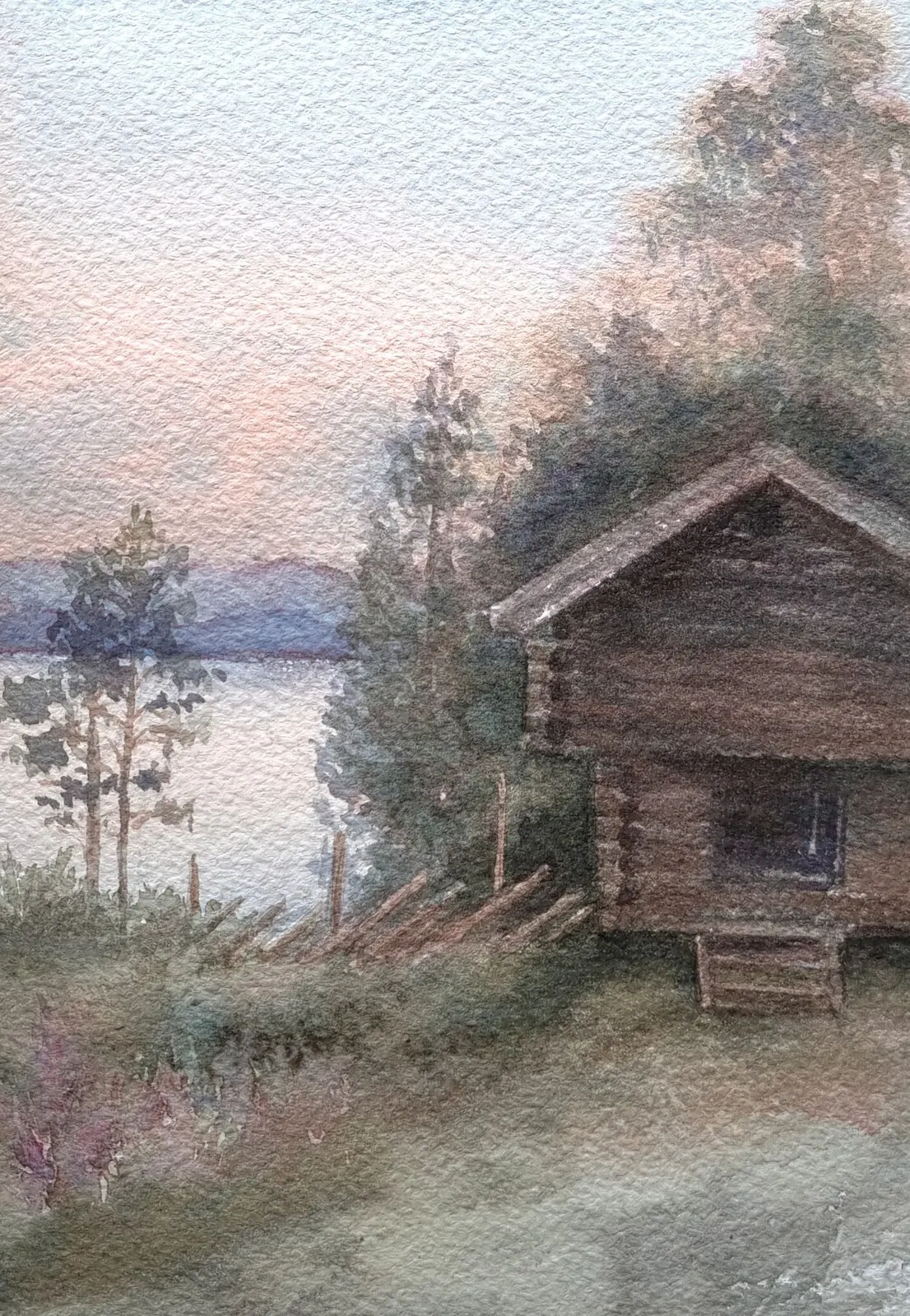 Akvarell Fäbod i Rättvik, III av Donia Krook