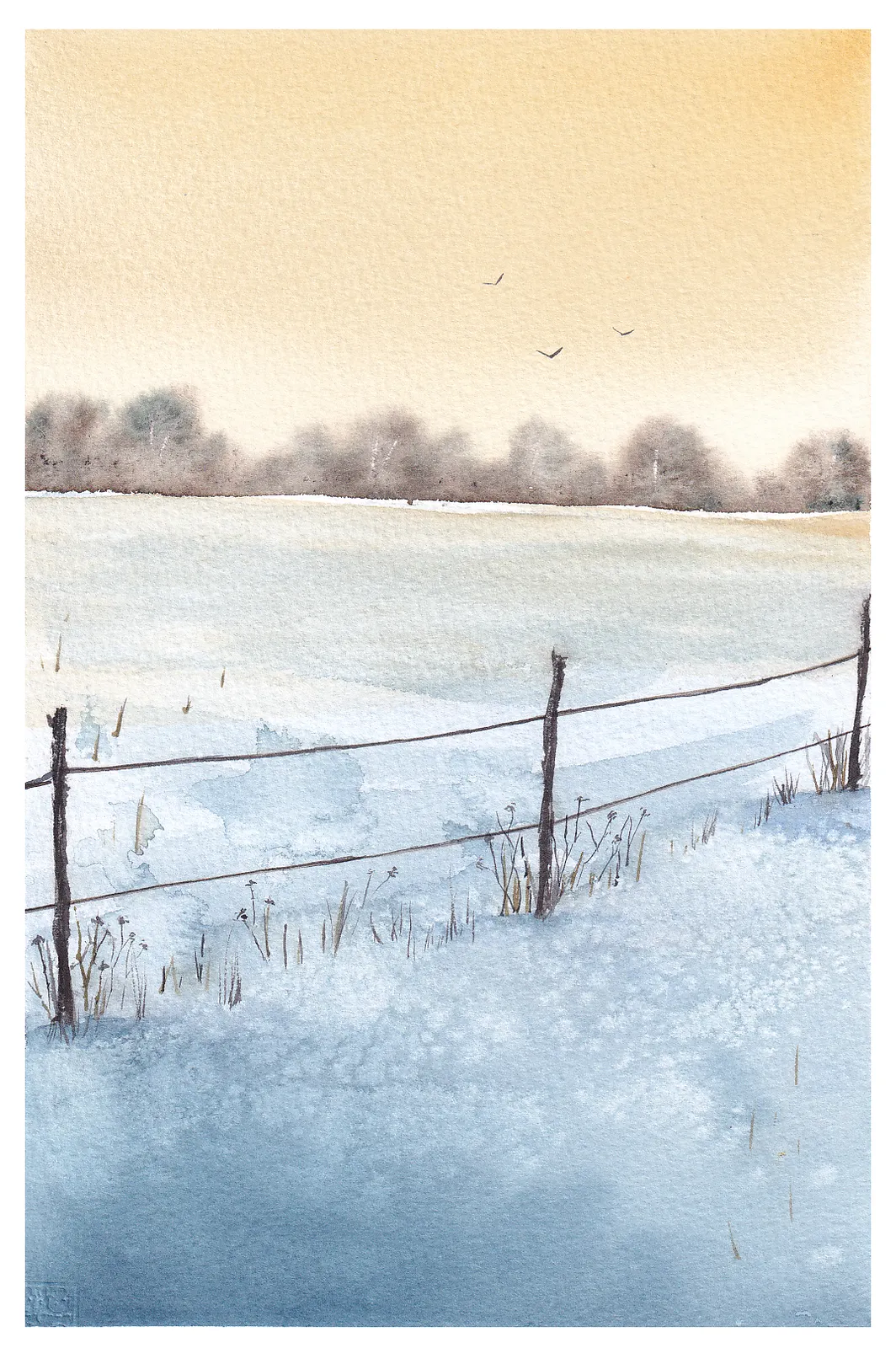 Akvarell Morning after the snowfall av Anna-Karin Hallström