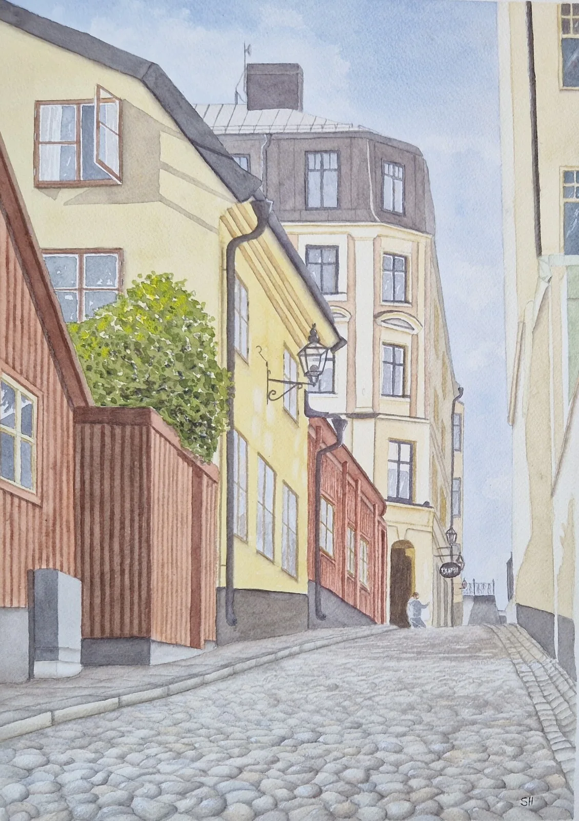Akvarell Svartensgatan Södermalm av Susanne Hagemark