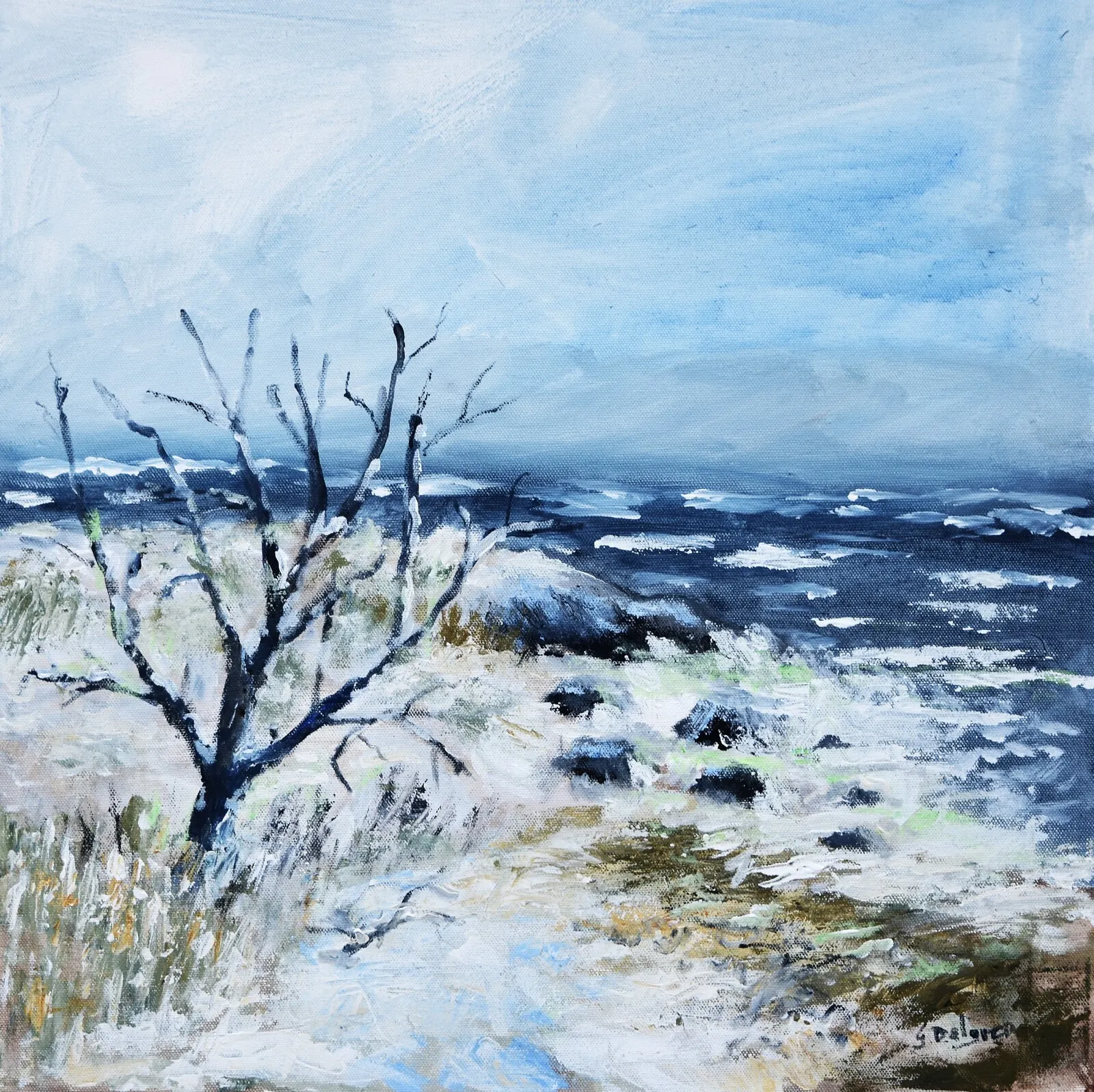 Akrylmålning Vinterstrand-Österlenkust av Göran Dalgren