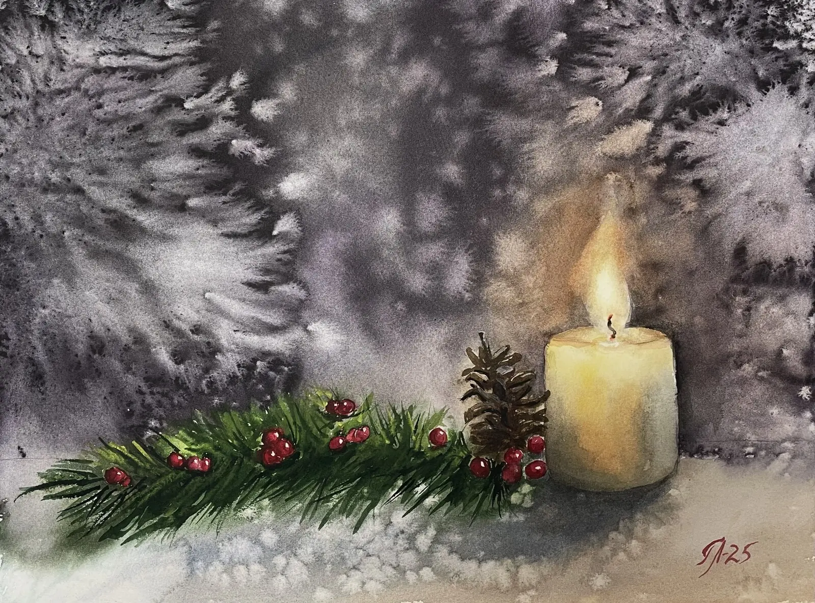 Akvarell Låt mig få tända ett ljus av Tanya Lundmark