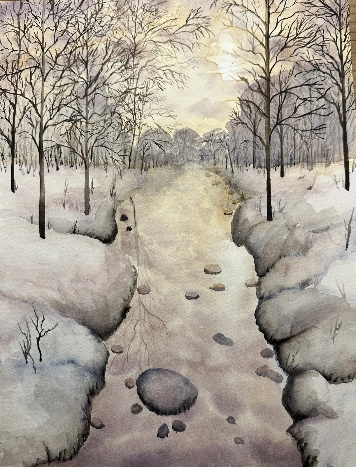 Akvarell Älvens milda vinterljud av Kristina Silwer