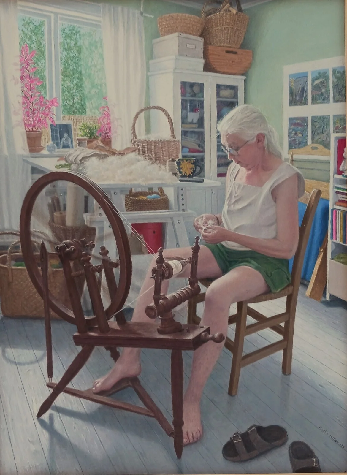 Oljemålning Madeleine vid spinnrocken av Martin Möller