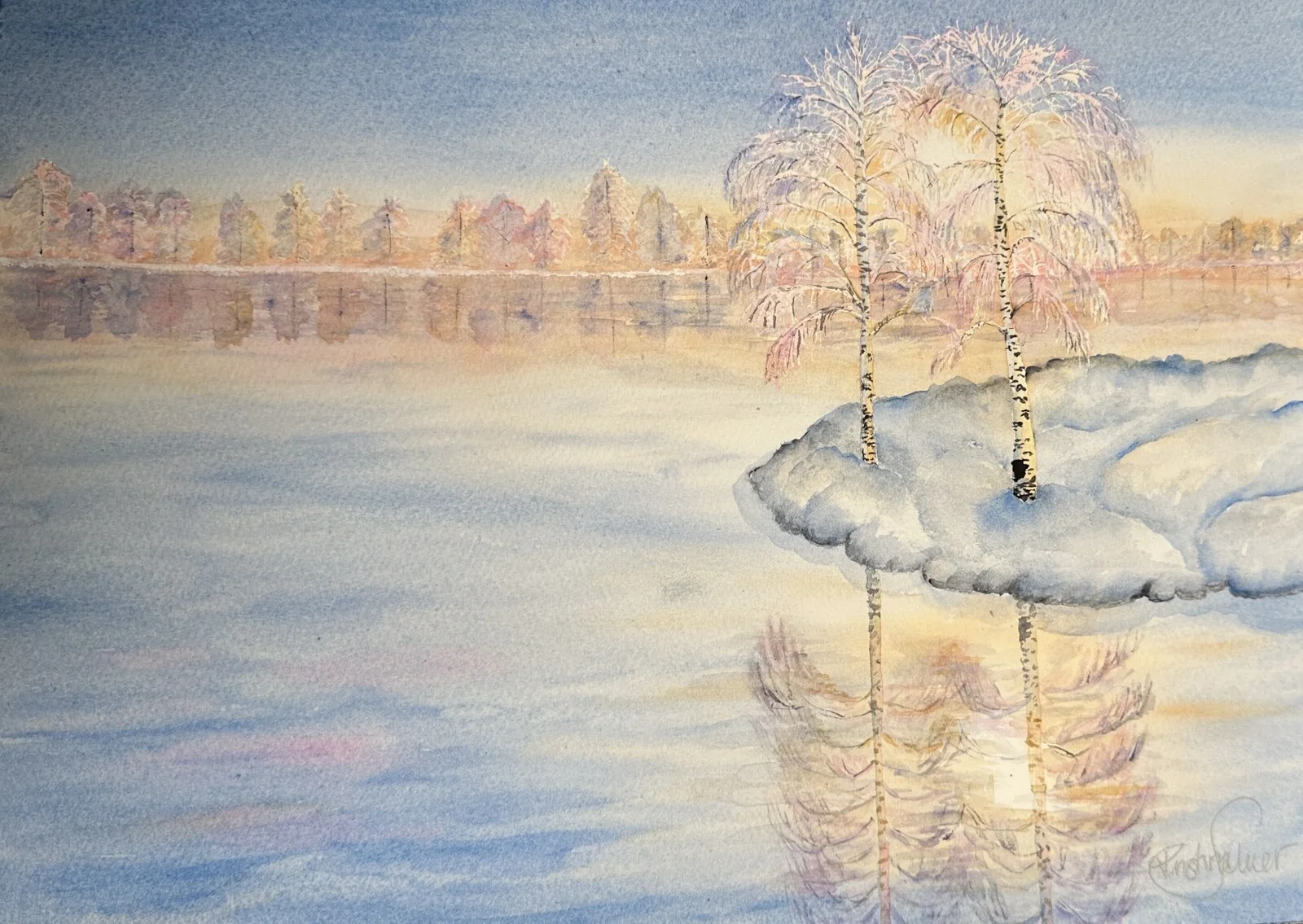 Akvarell Nordisk vinterglans av Kristina Silwer