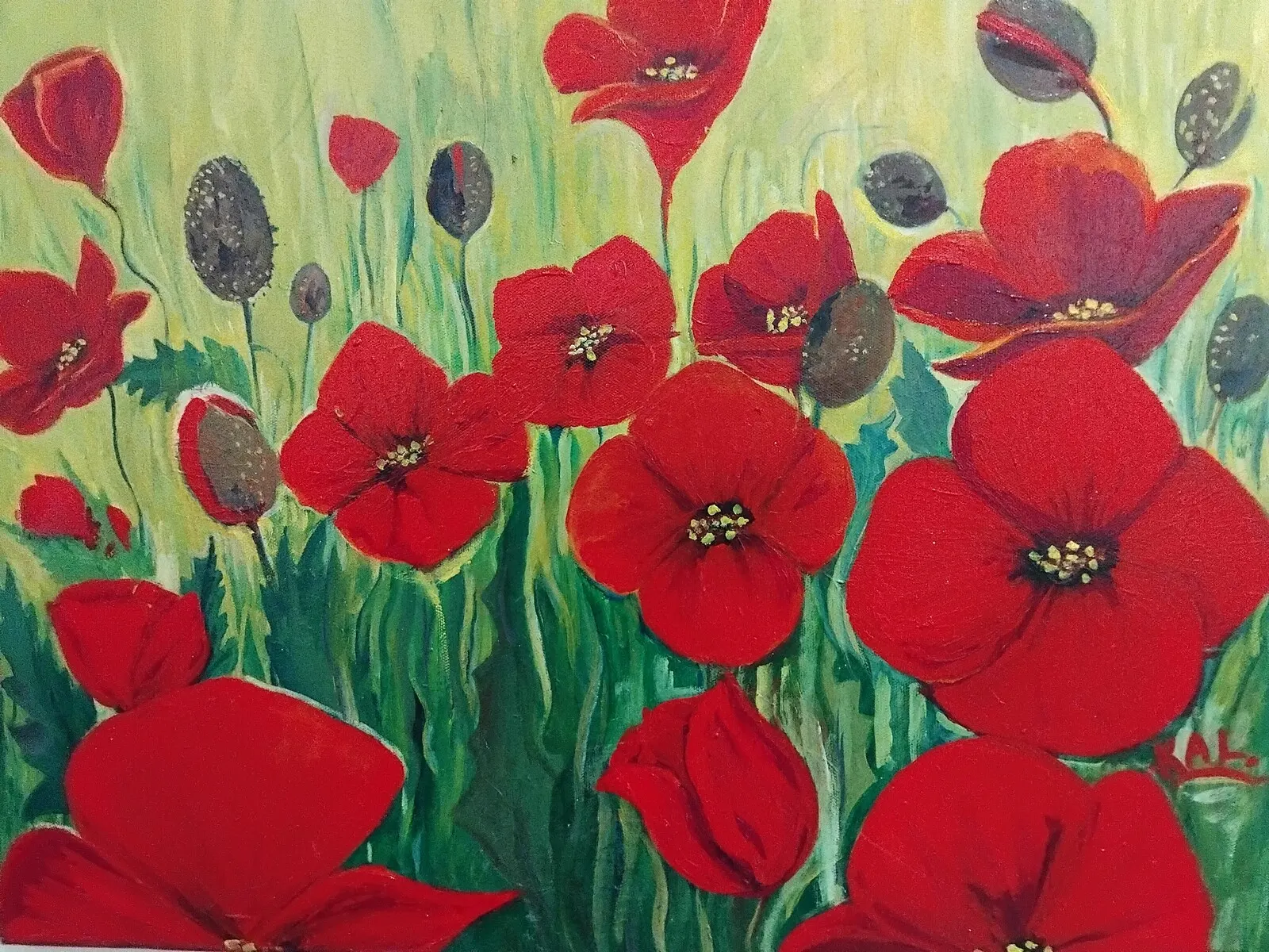 Akrylmålning Vallmo 1 av Karin Lidström