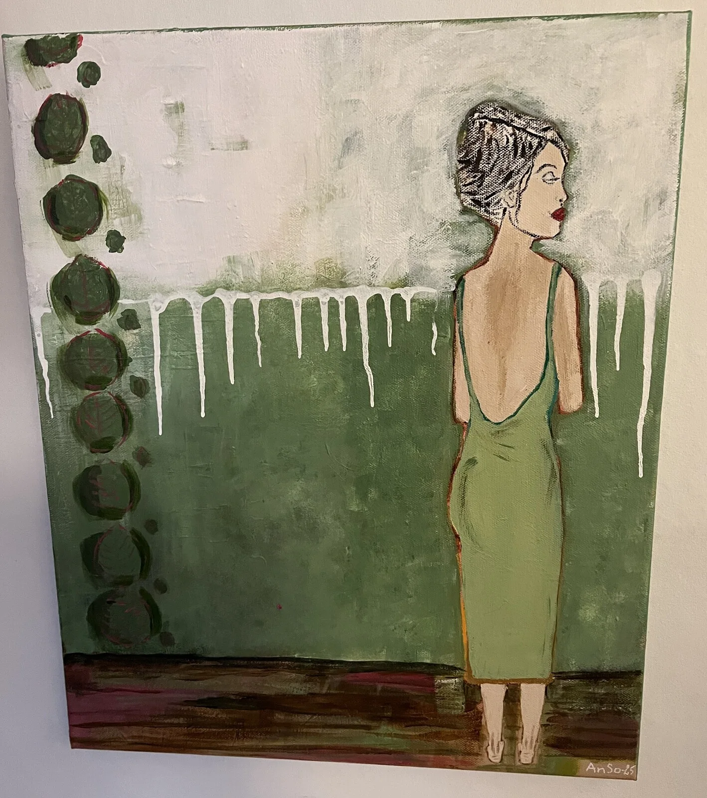 Akrylmålning Gröna damen av Anne-sofie Lundgren