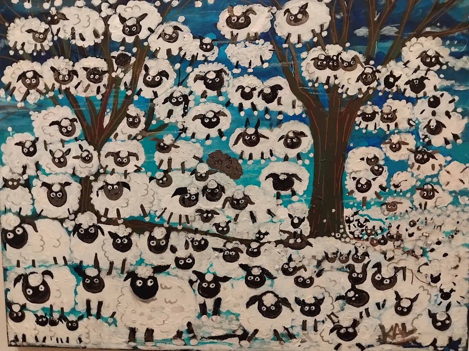 Akrylmålning Räkna får av Karin Lidström