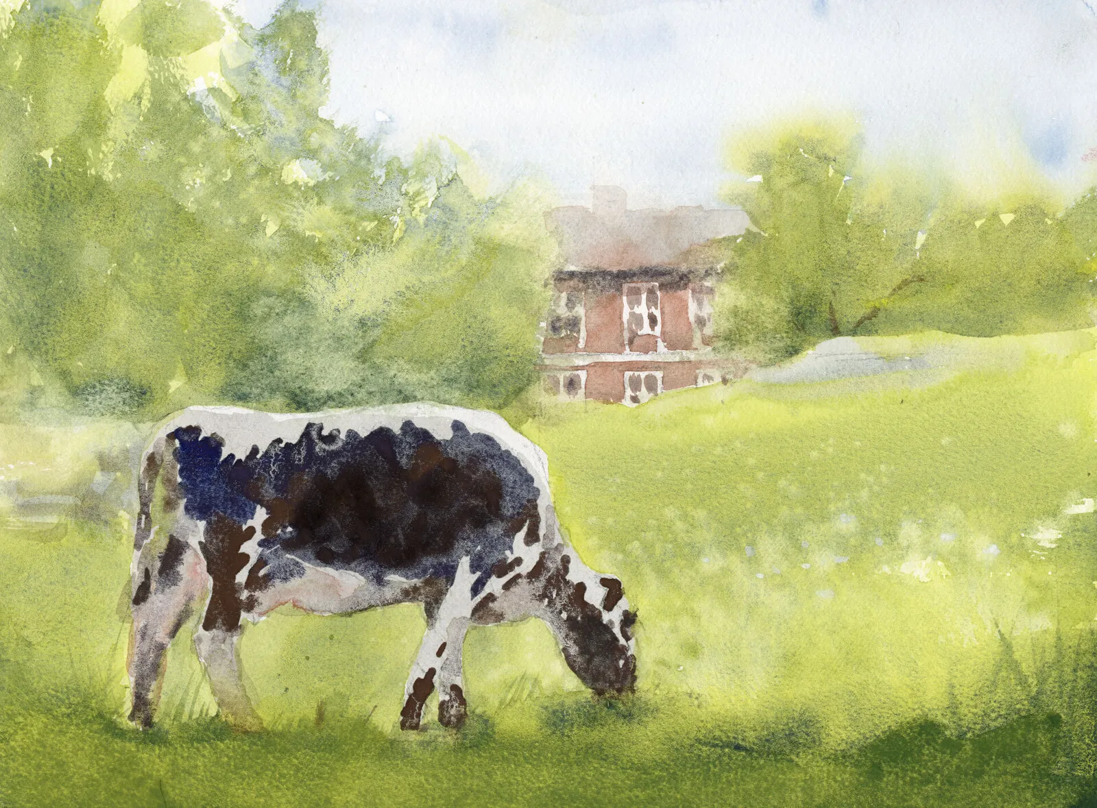 Akvarell Juli - Fjällko, Överjärva gård av Bea Carlsson
