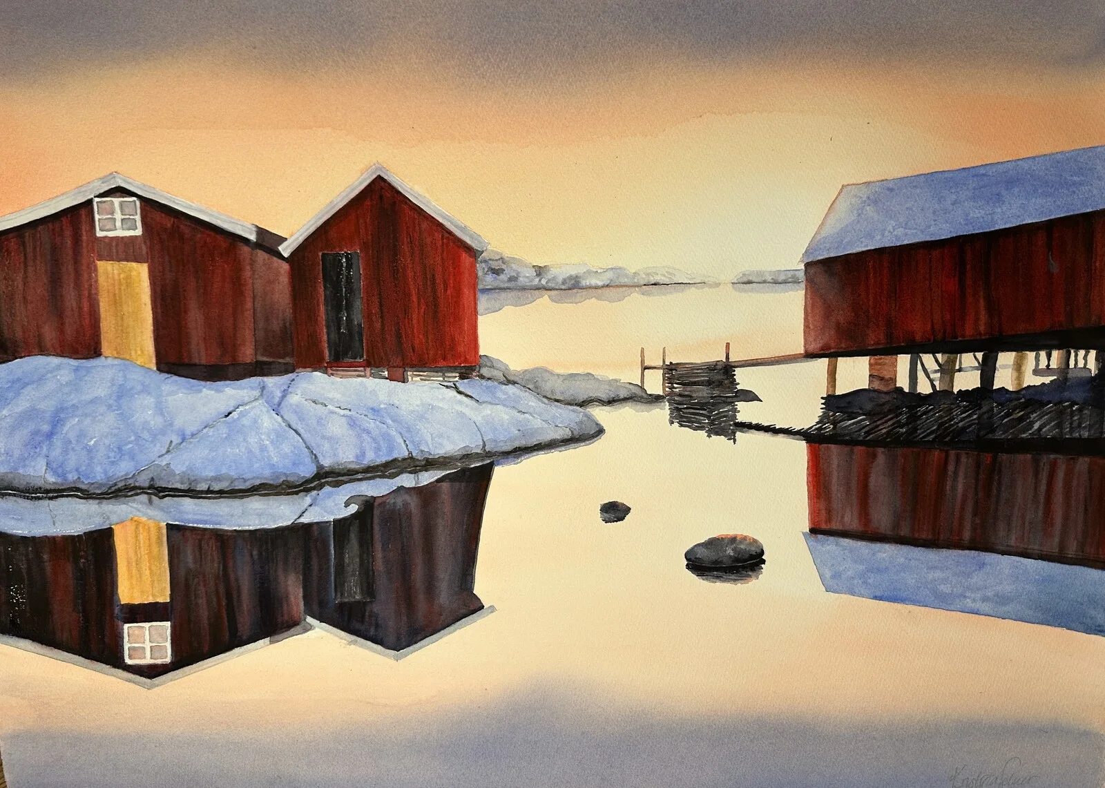 Akvarell Bohusljus över Kärringön av Kristina Silwer