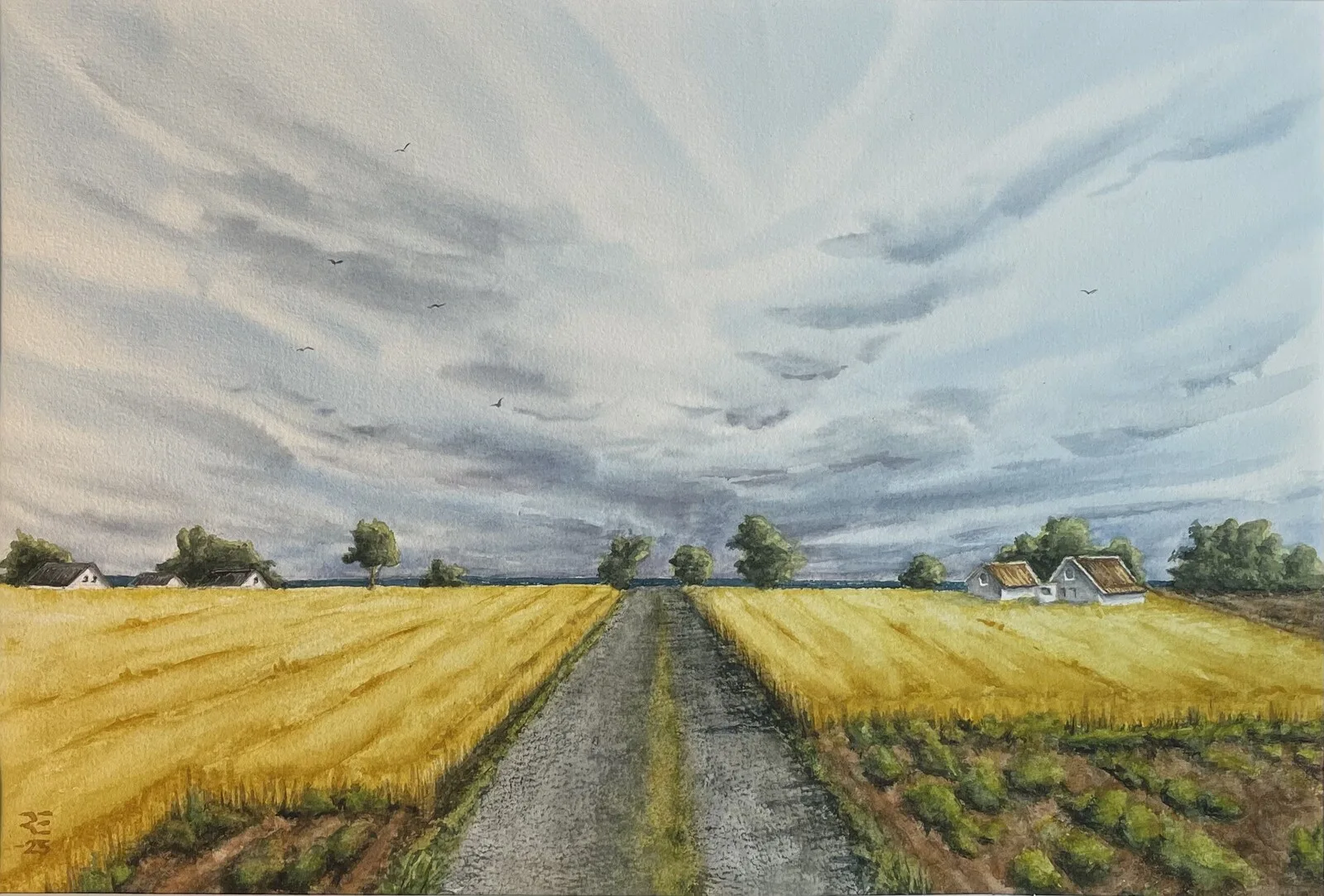 Akvarell Moln över Mossbystrand av Roger Eriksson