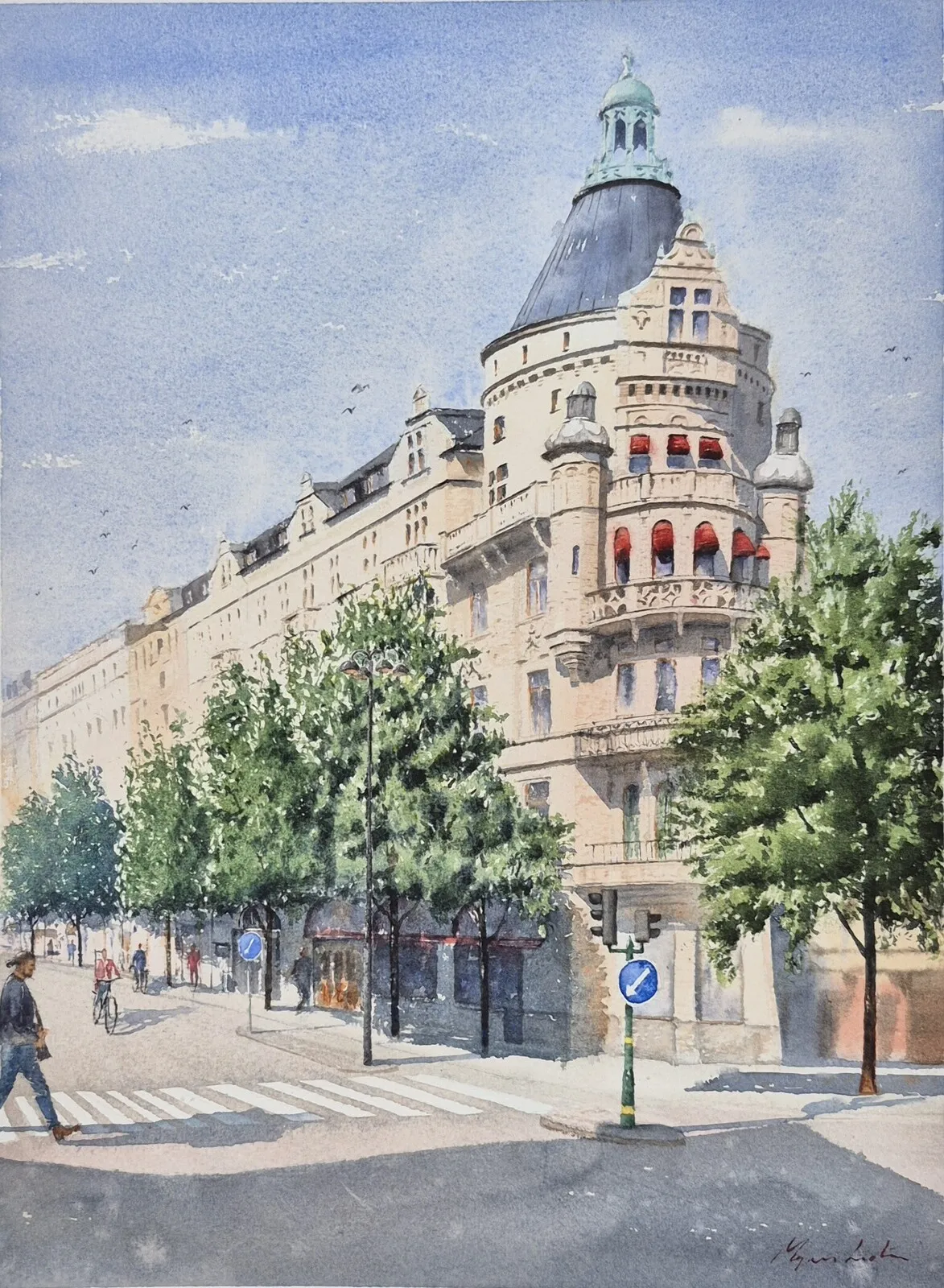 Akvarell Birger Jarlsgatan av Magnus Liden