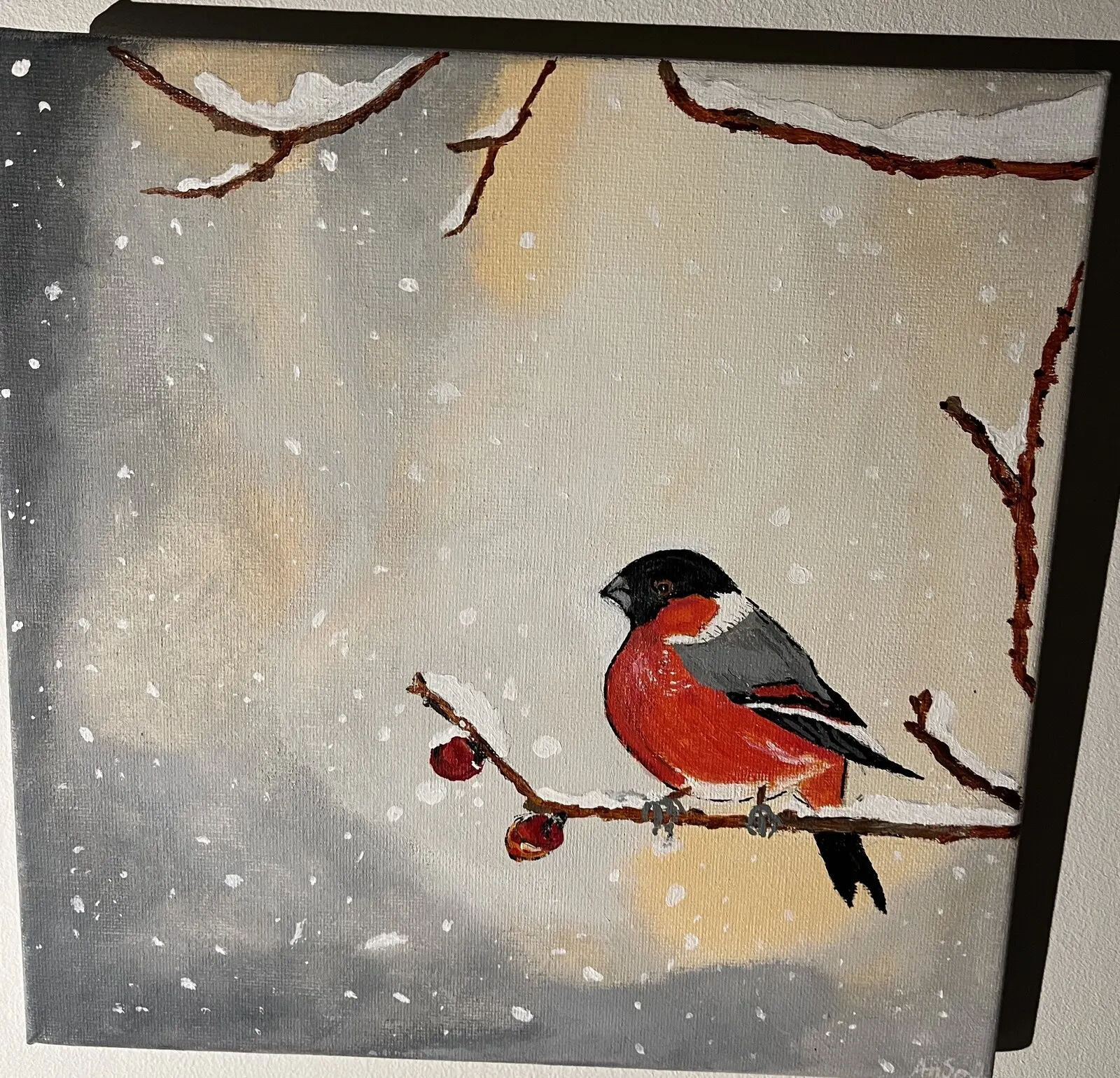 Akrylmålning Domherre av Anne-sofie Lundgren