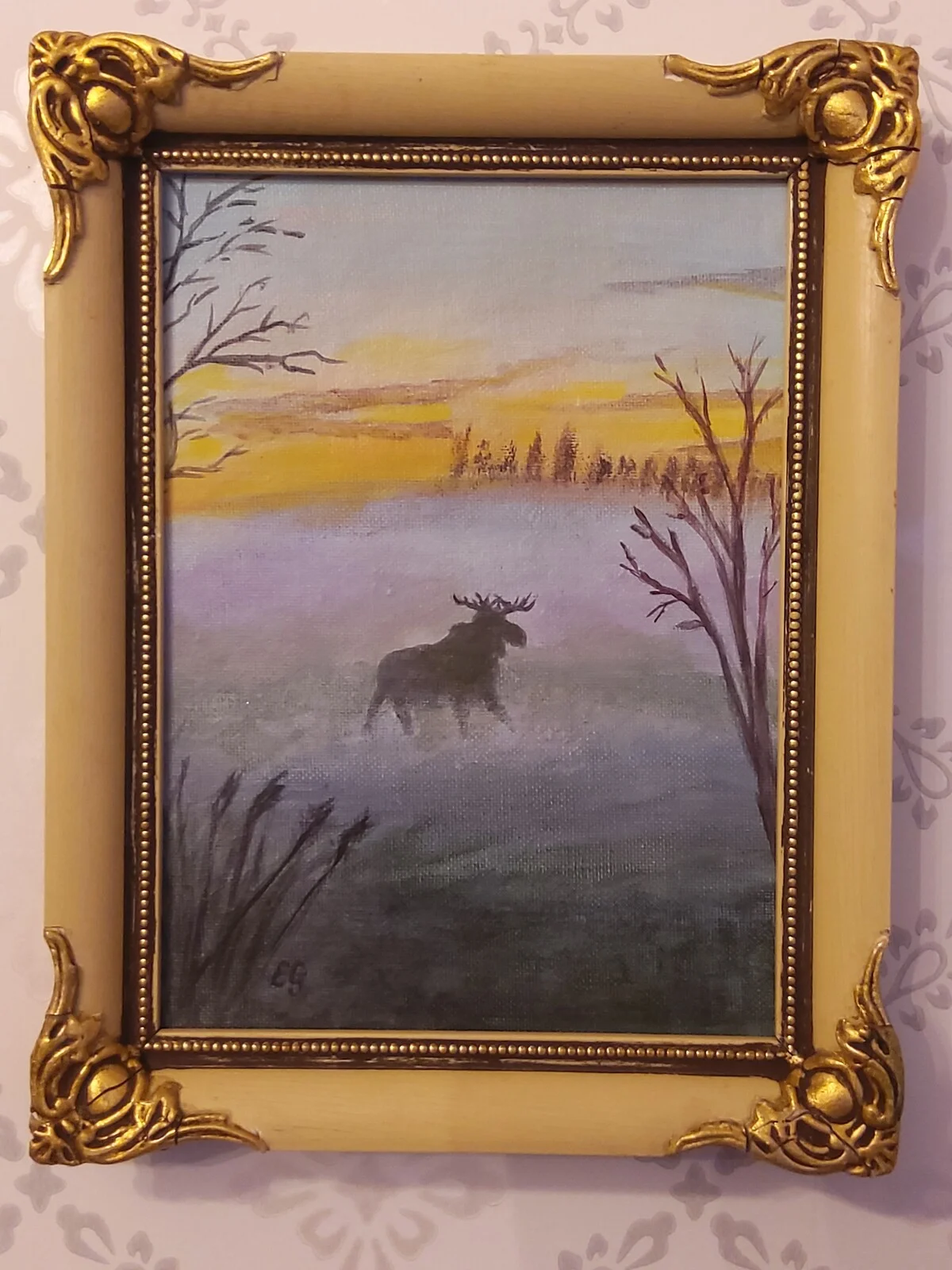 Akrylmålning Älg i imma av Eva Garami