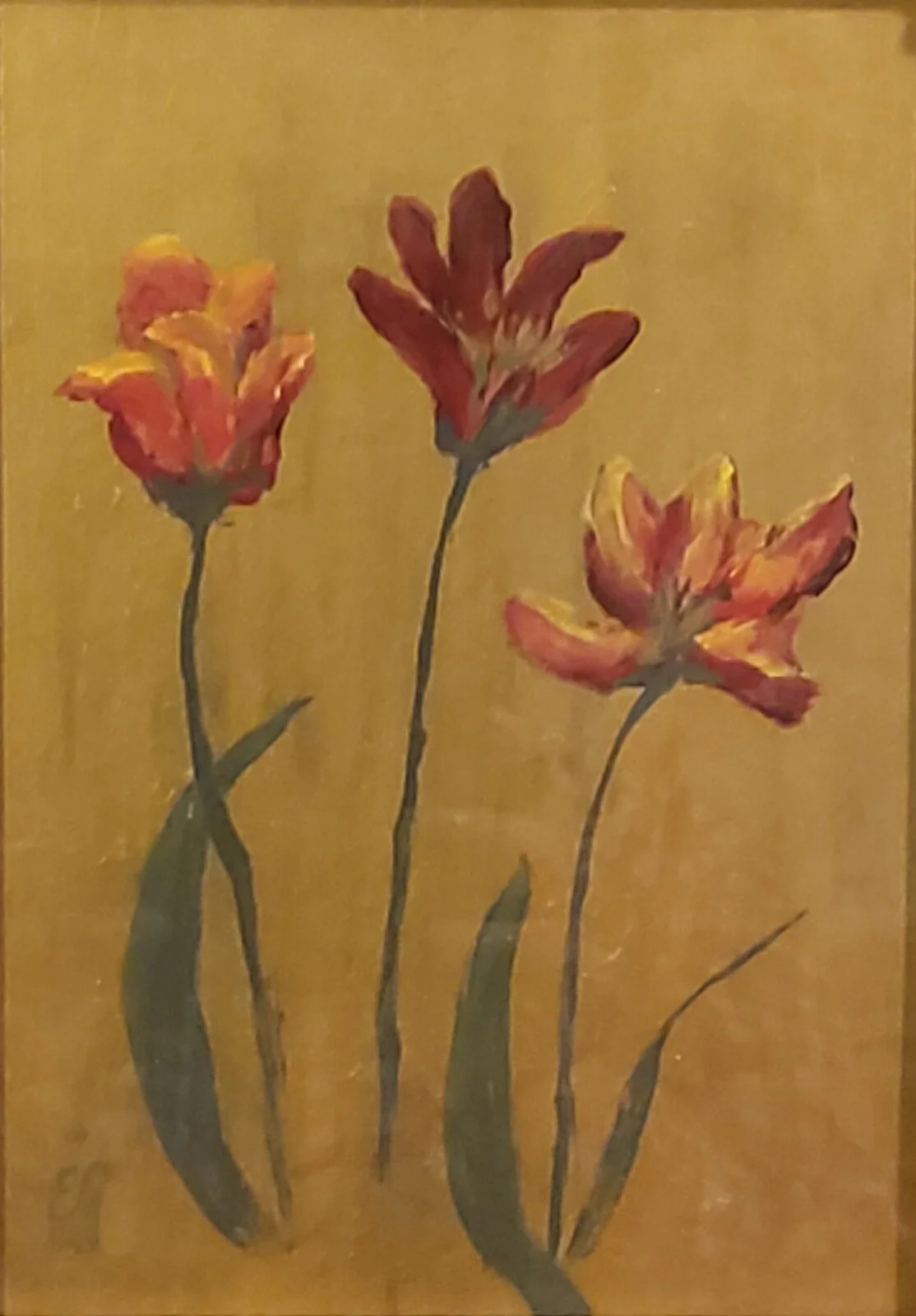 Akrylmålning Blommor i guld av Eva Garami