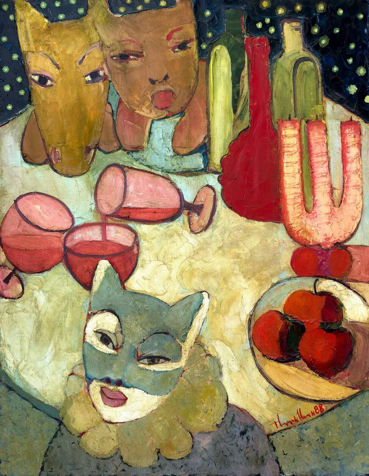 Oljemålning The Kitty Loves Animals av Ivan Tverdun