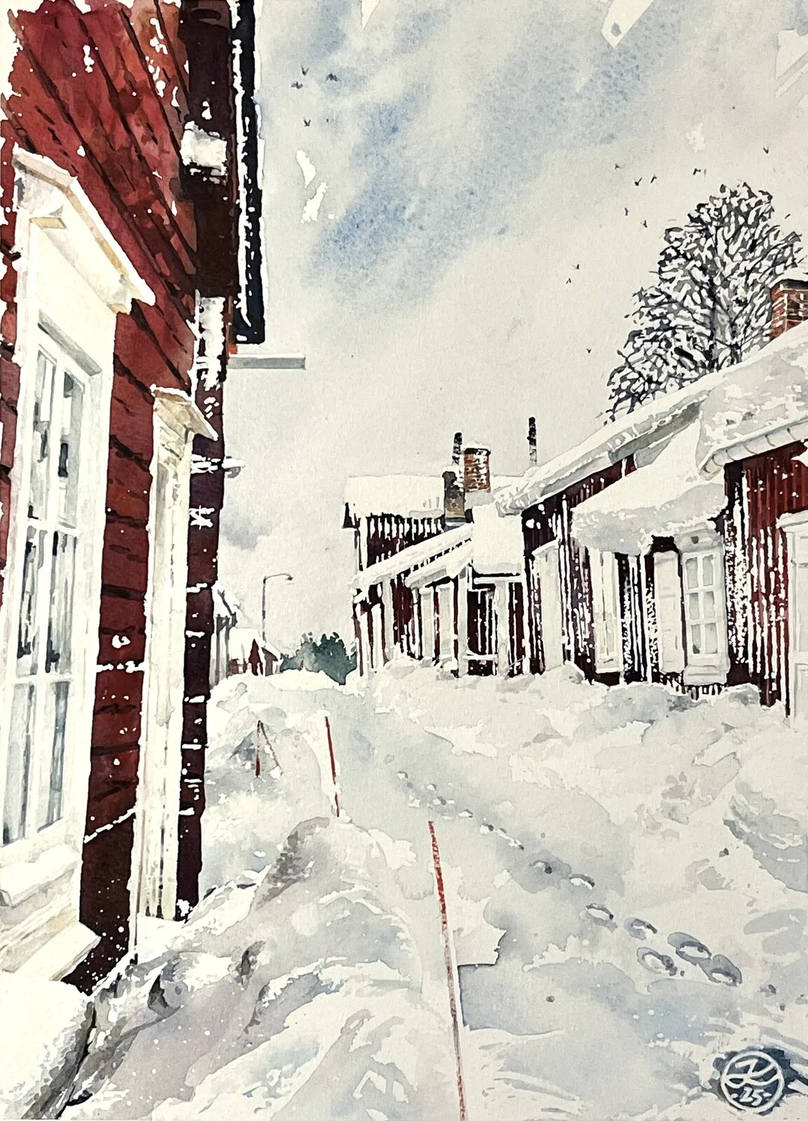 Akvarell Kyrkbyn 1 av Johannes Knuuth