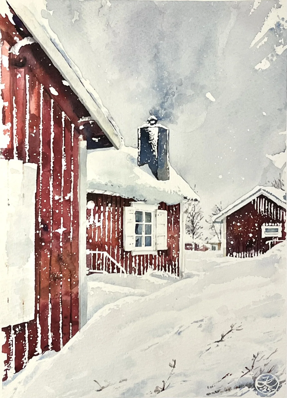 Akvarell Kyrkbyn 2 av Johannes Knuuth