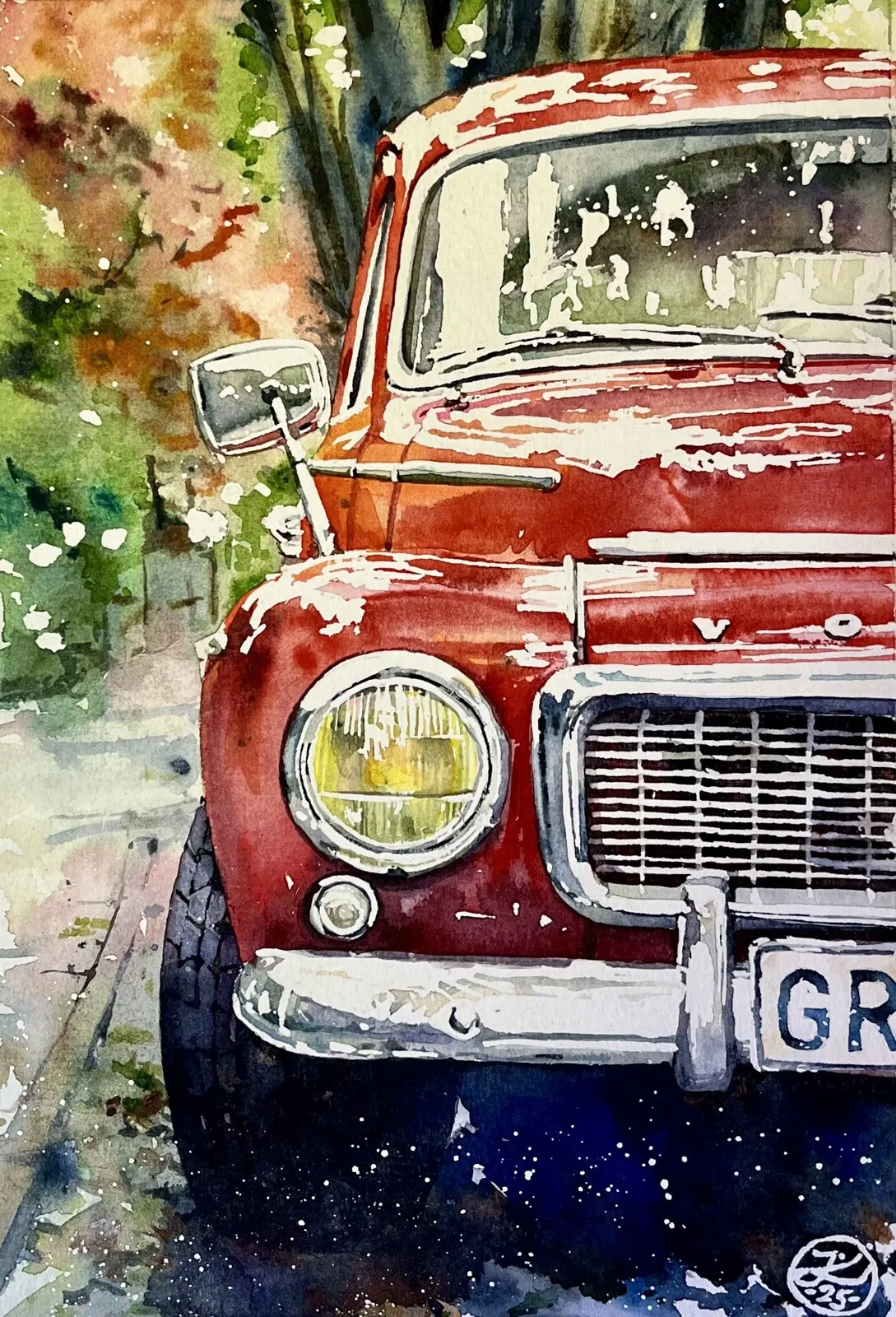 Akvarell Volvo duett av Johannes Knuuth