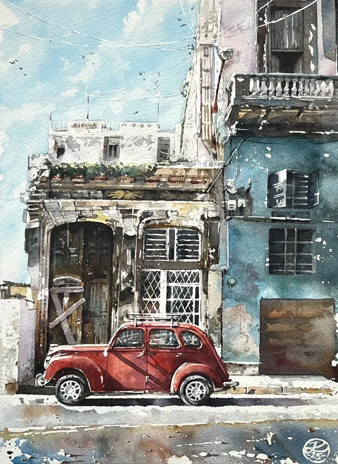 Akvarell The old street Havanna av Johannes Knuuth