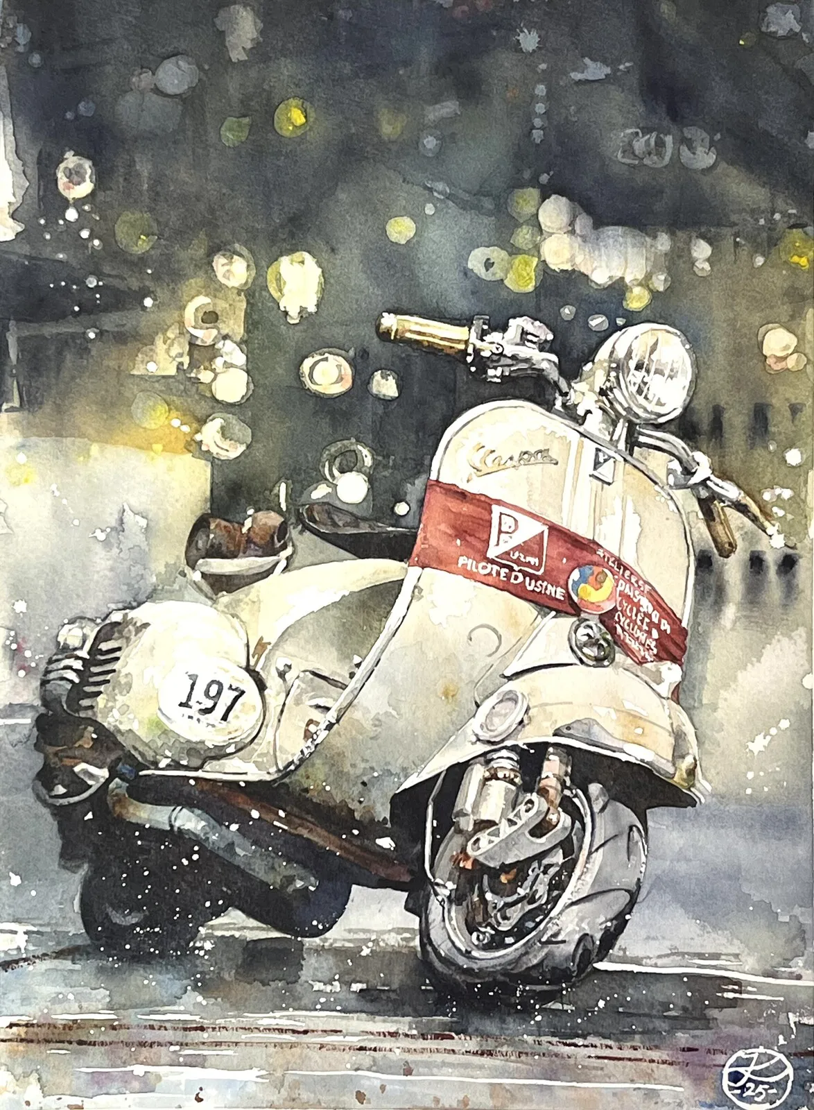 Akvarell Vespa-Race av Johannes Knuuth