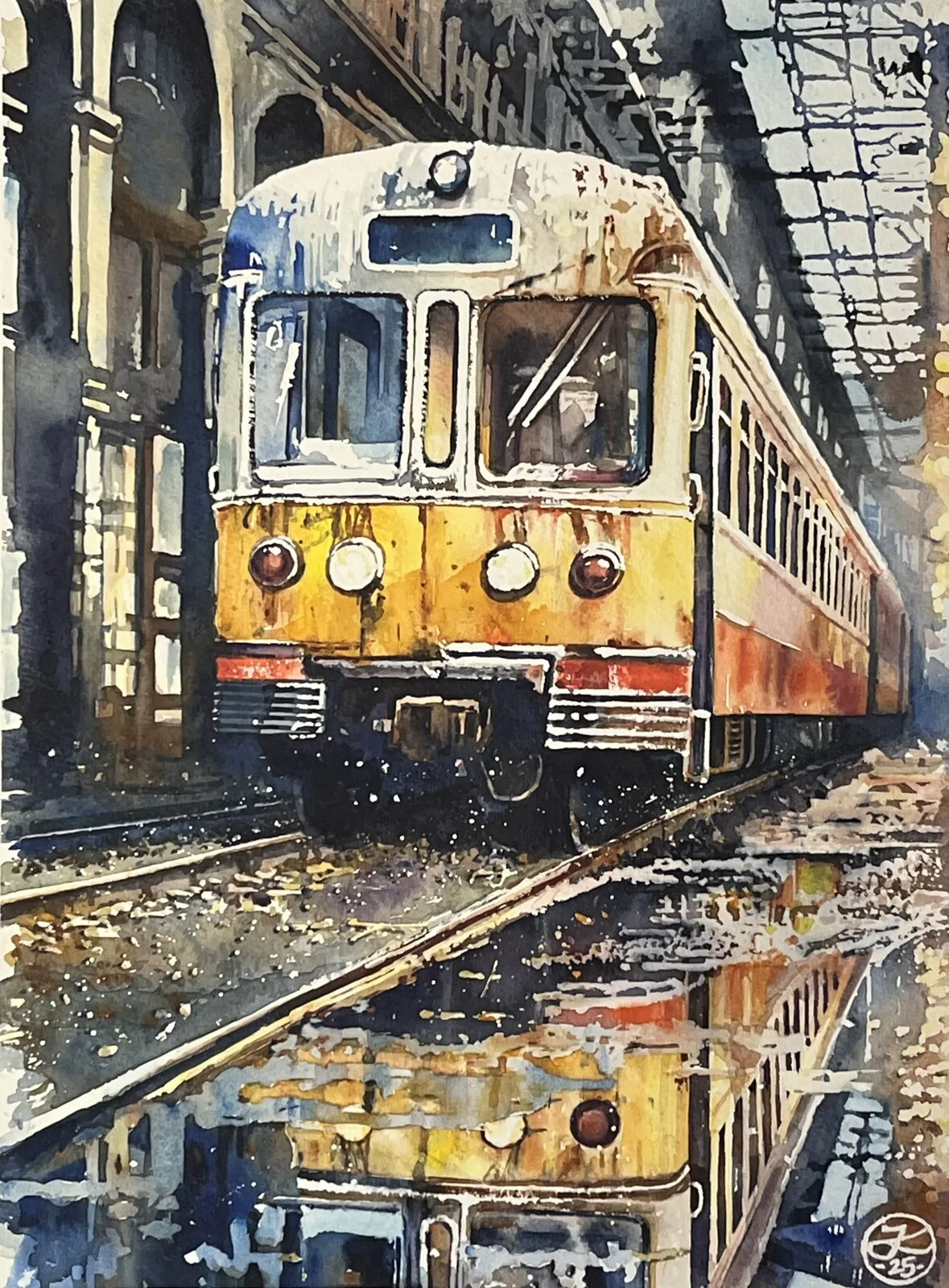 Akvarell Trainspotting av Johannes Knuuth