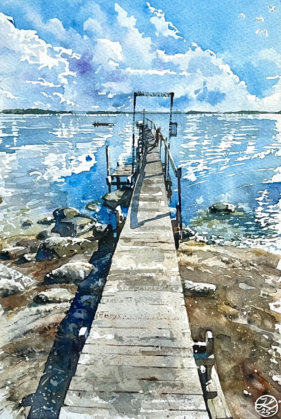 Akvarell Vickas brygga av Johannes Knuuth