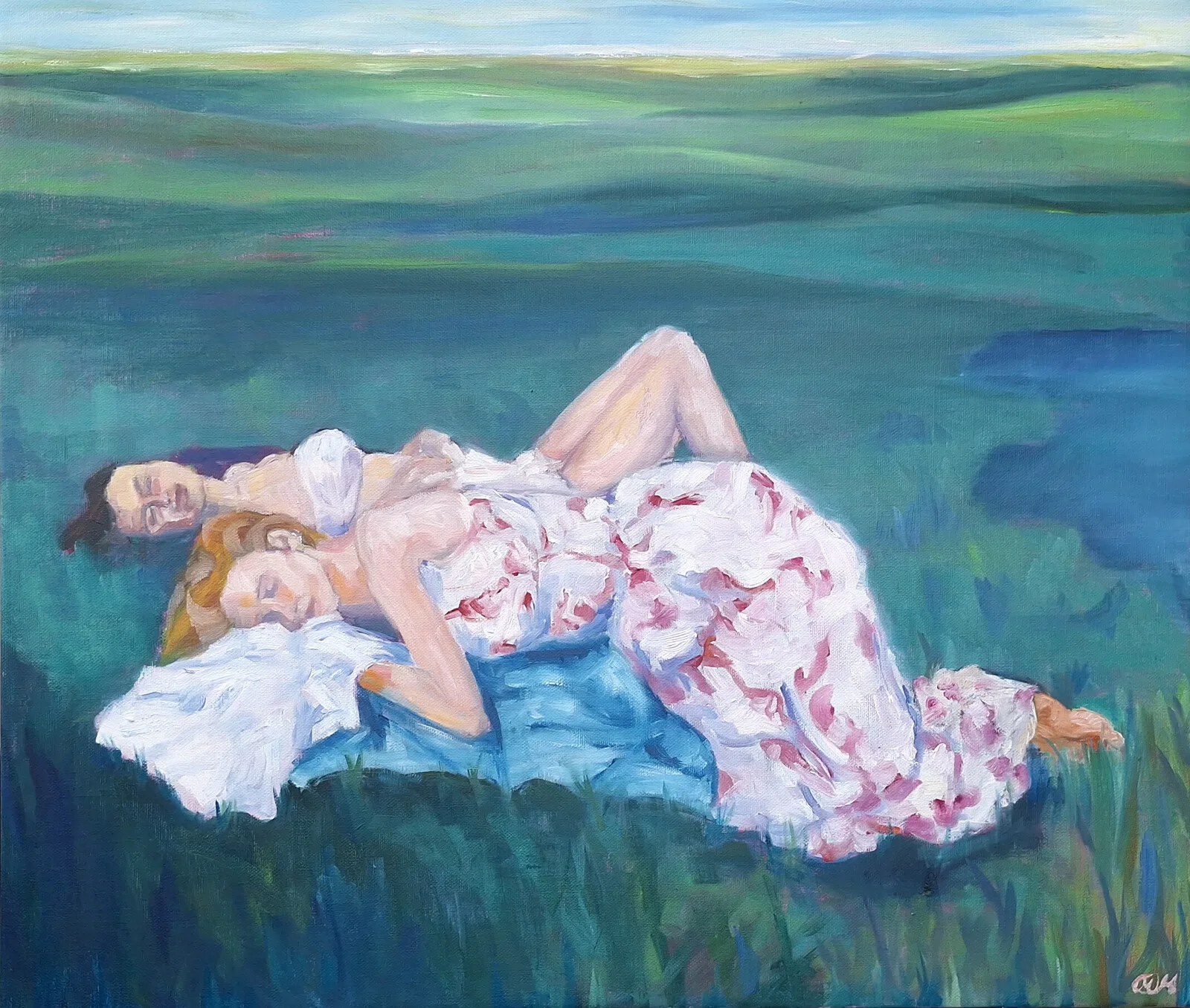 Oljemålning Lunchpaus i de gröna av Maria Oscarsson Marle