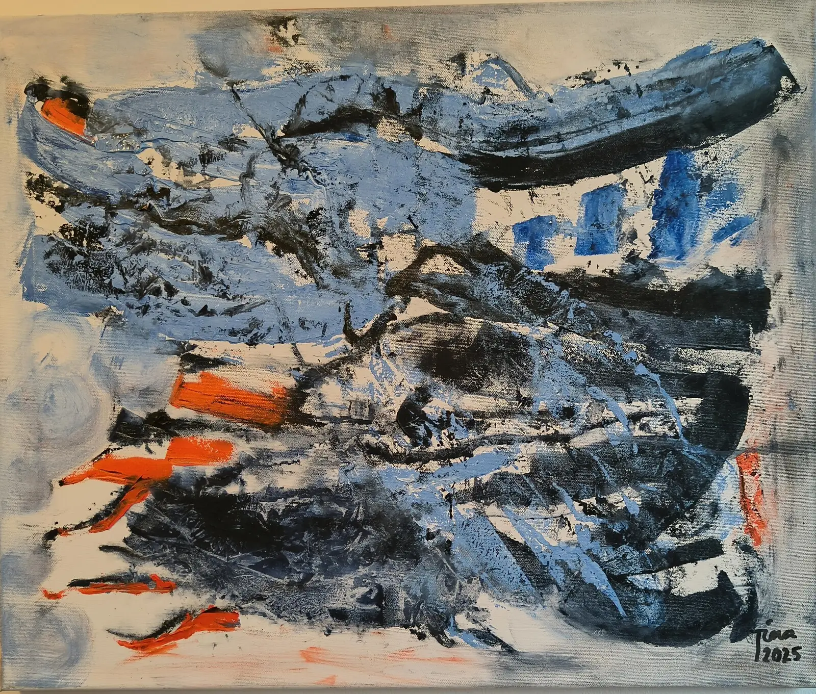 Oljemålning Havet ger och havet tar av Tina Schedvin