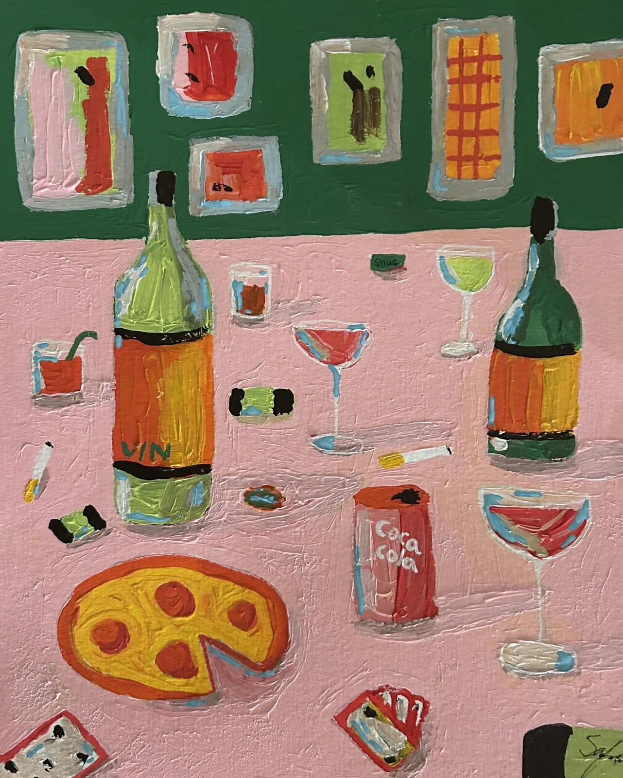 Akrylmålning Pizza av Sara Johansen