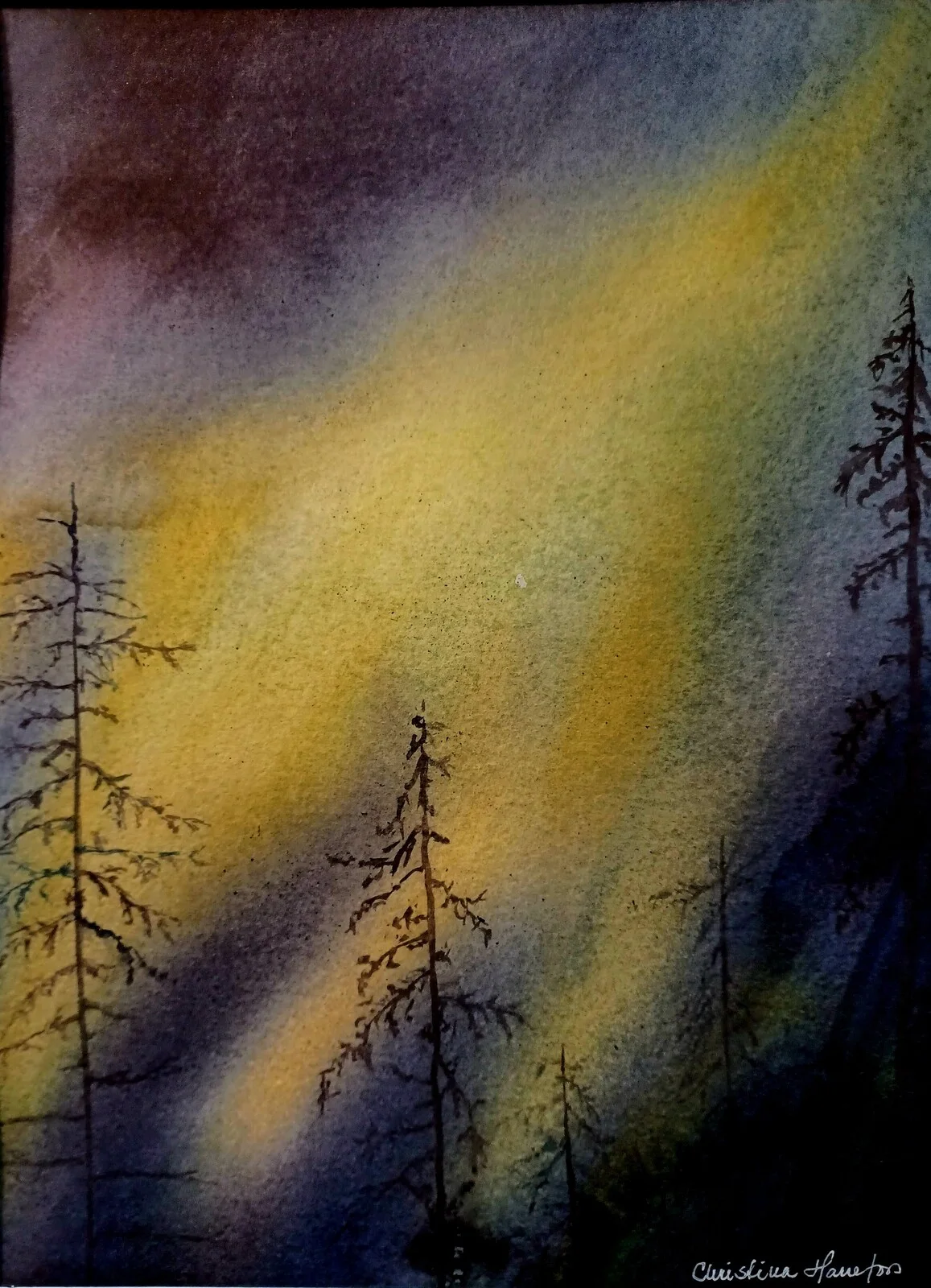 Akvarell Midvinternatt av Christina Harrefors