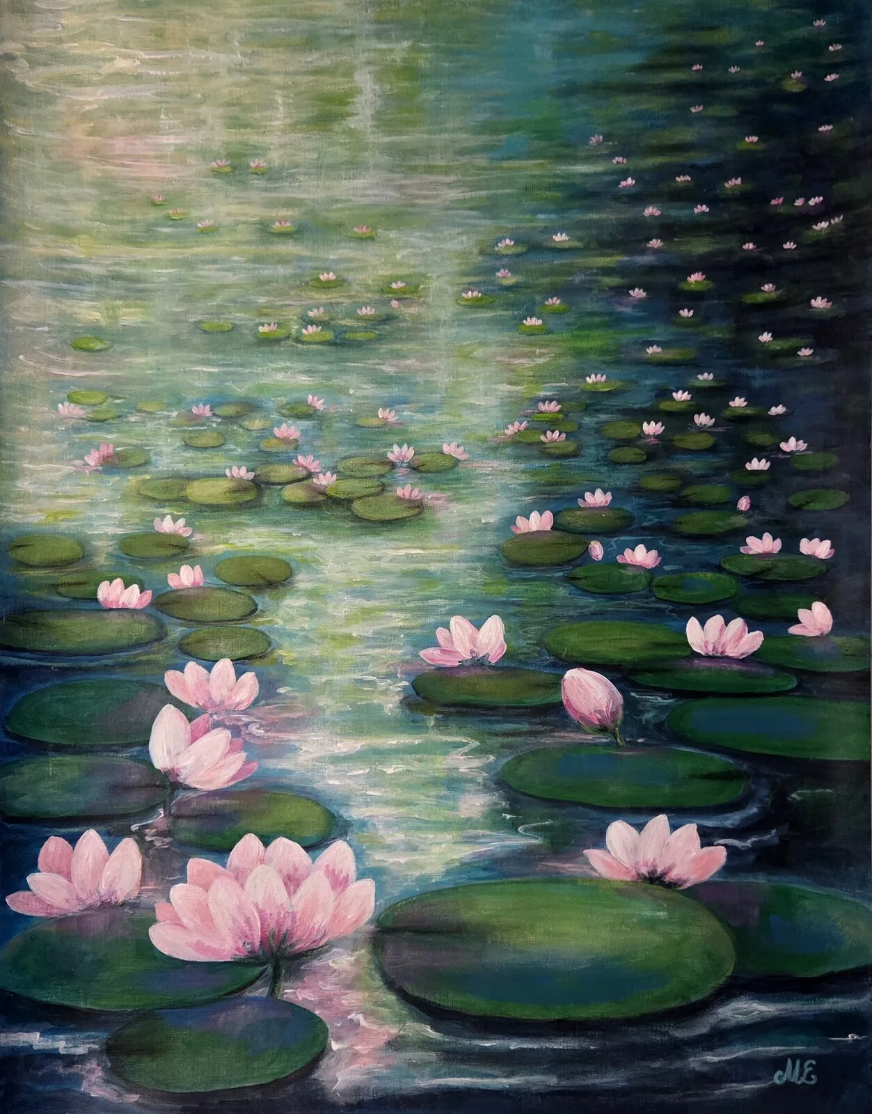 Akrylmålning Water lilies av Malin Eklund