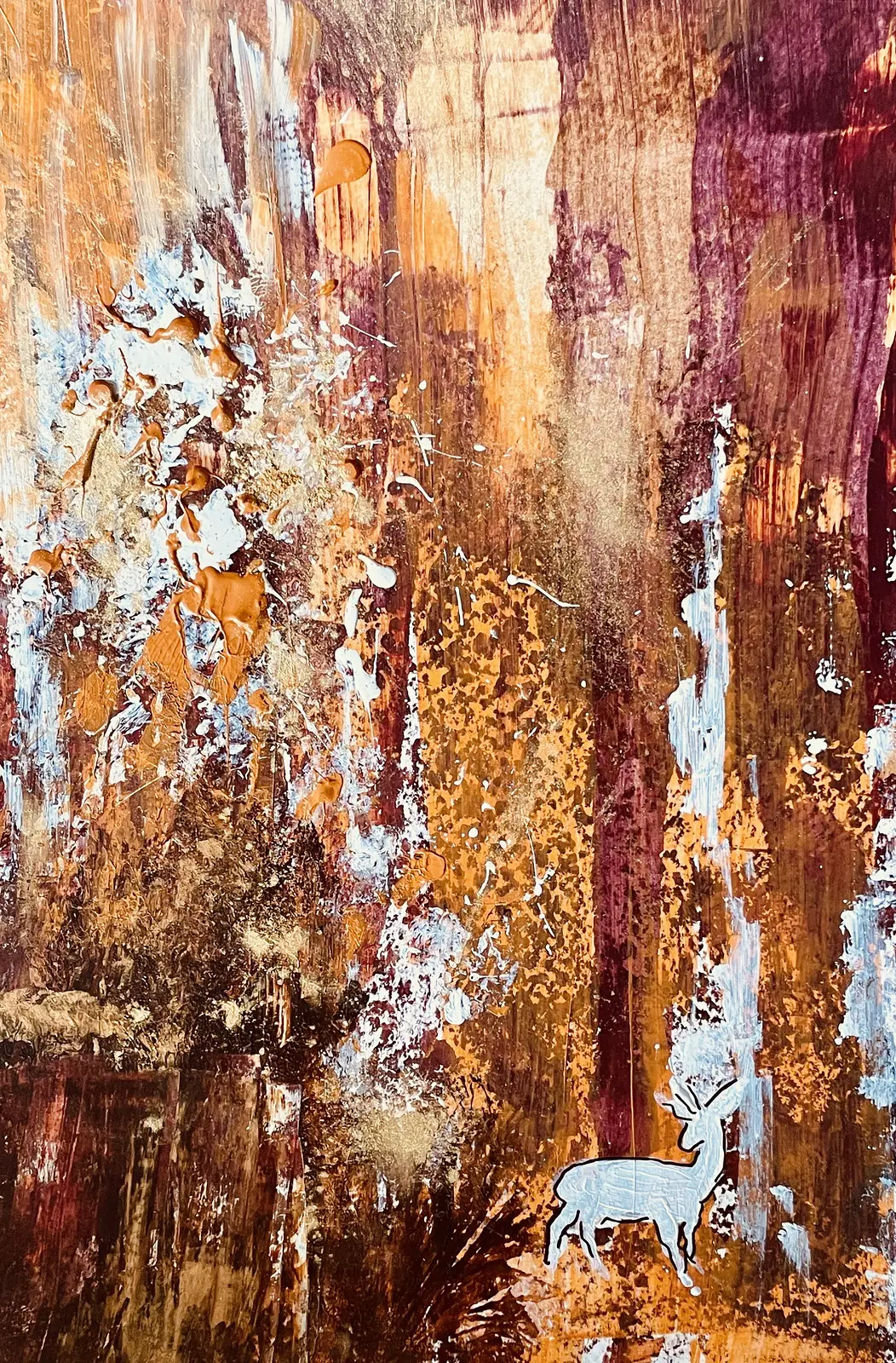 Akrylmålning Höstsol bland stammarna av Gunilla Tuvin