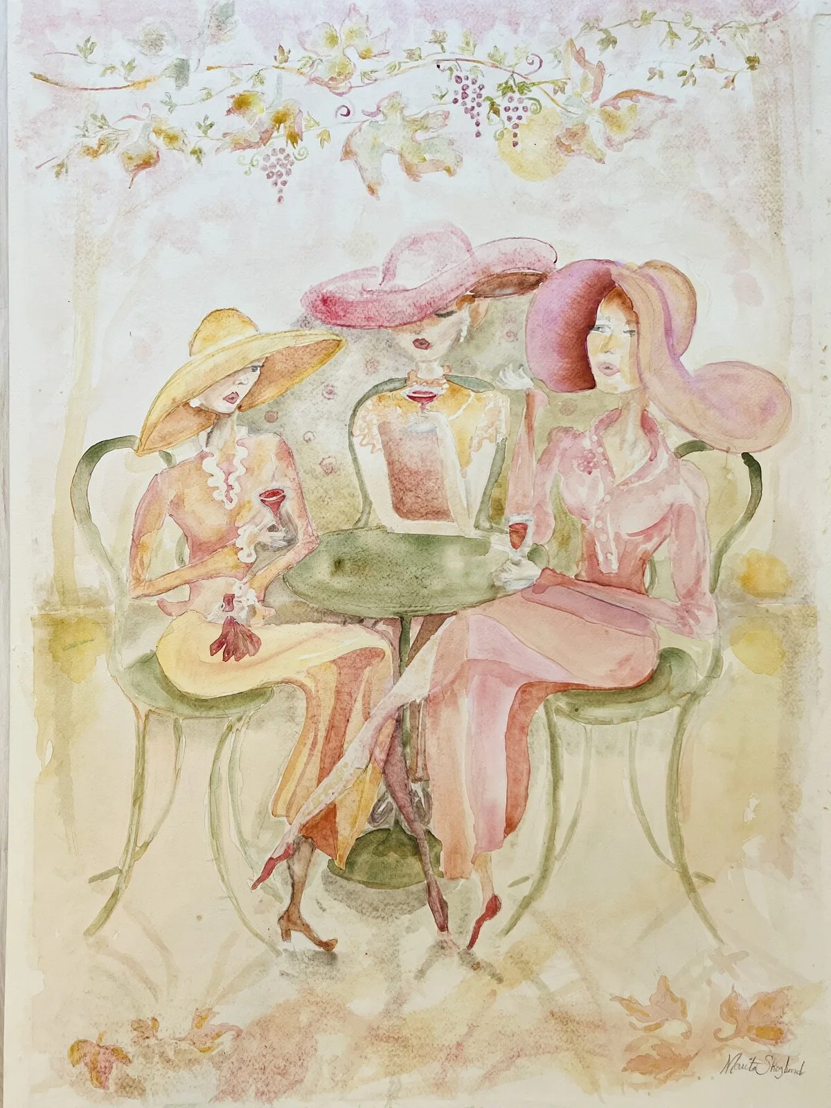 Akvarell Under vinrankorna av Marita Skoglund