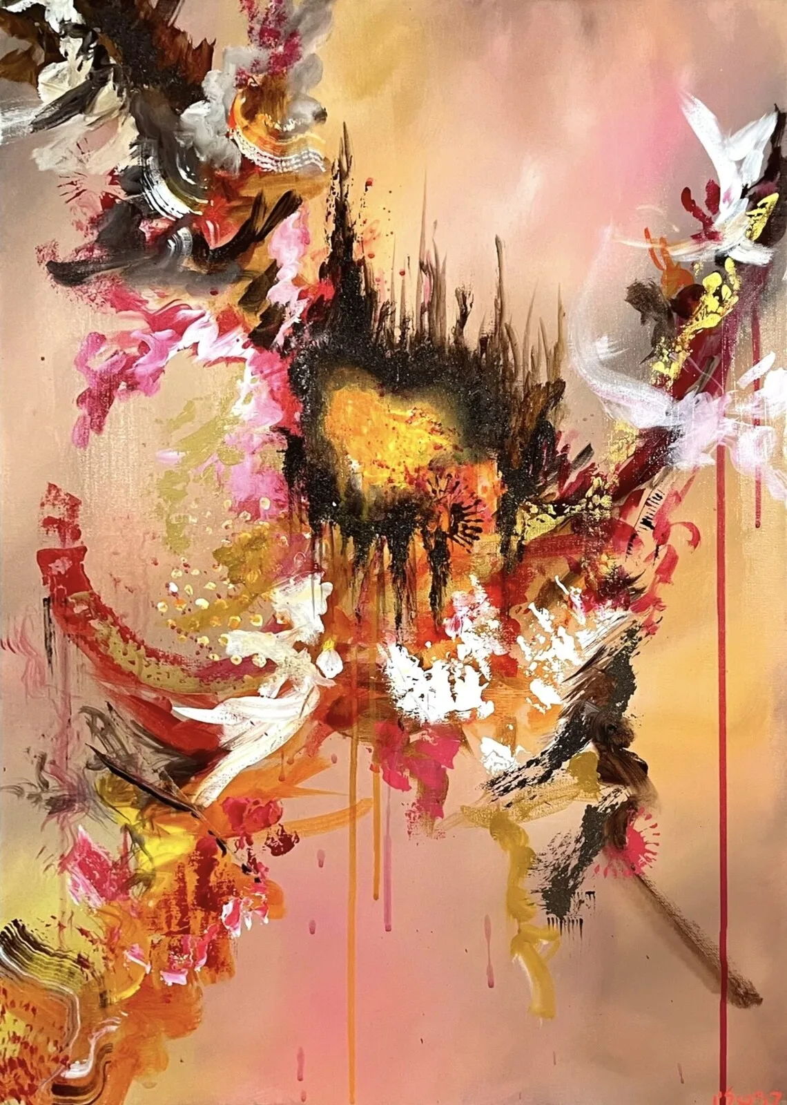 Akrylmålning Fire heart av Caitlin Berchy