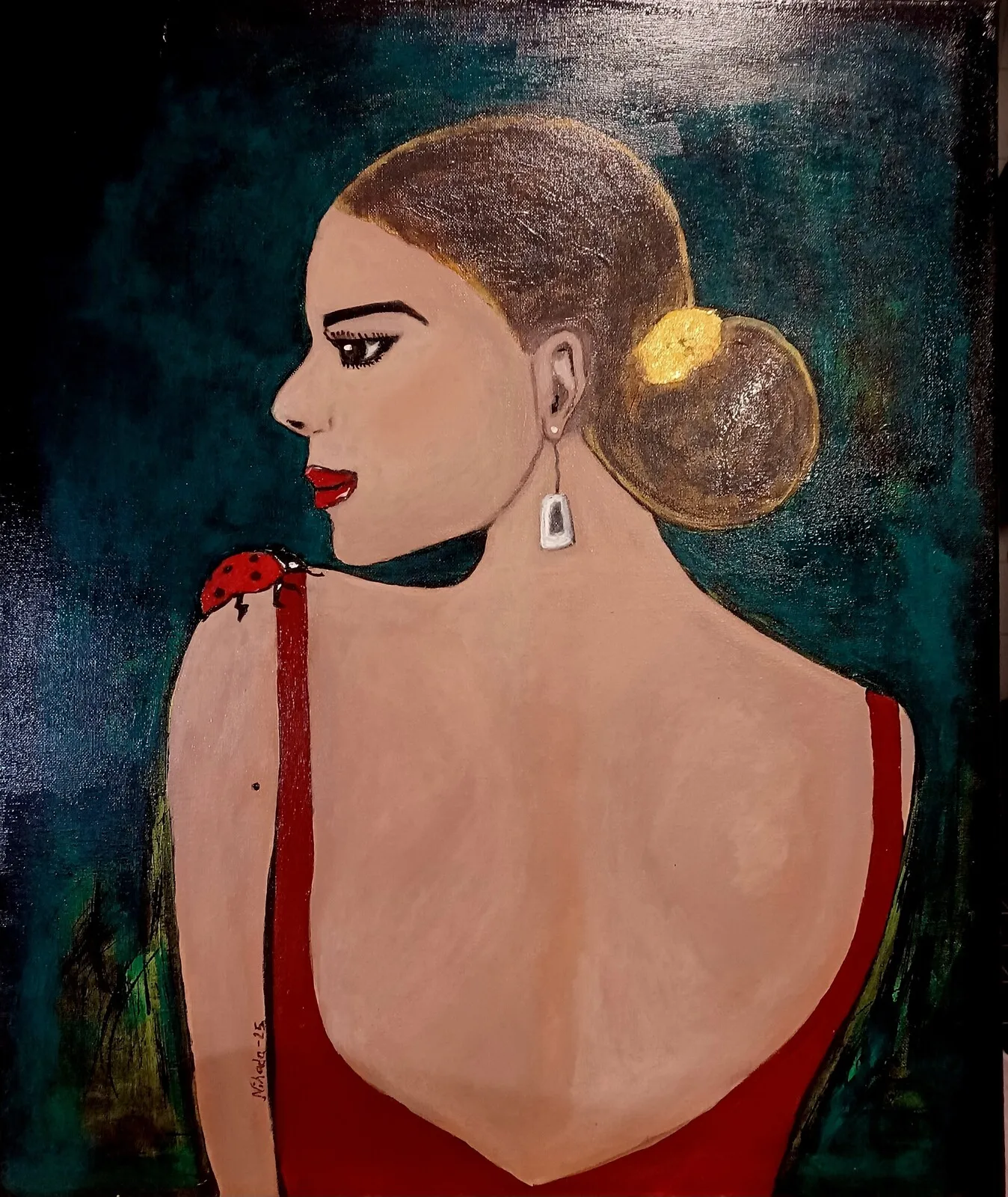 Akrylmålning Lady in red av Nihada Karic Leranian