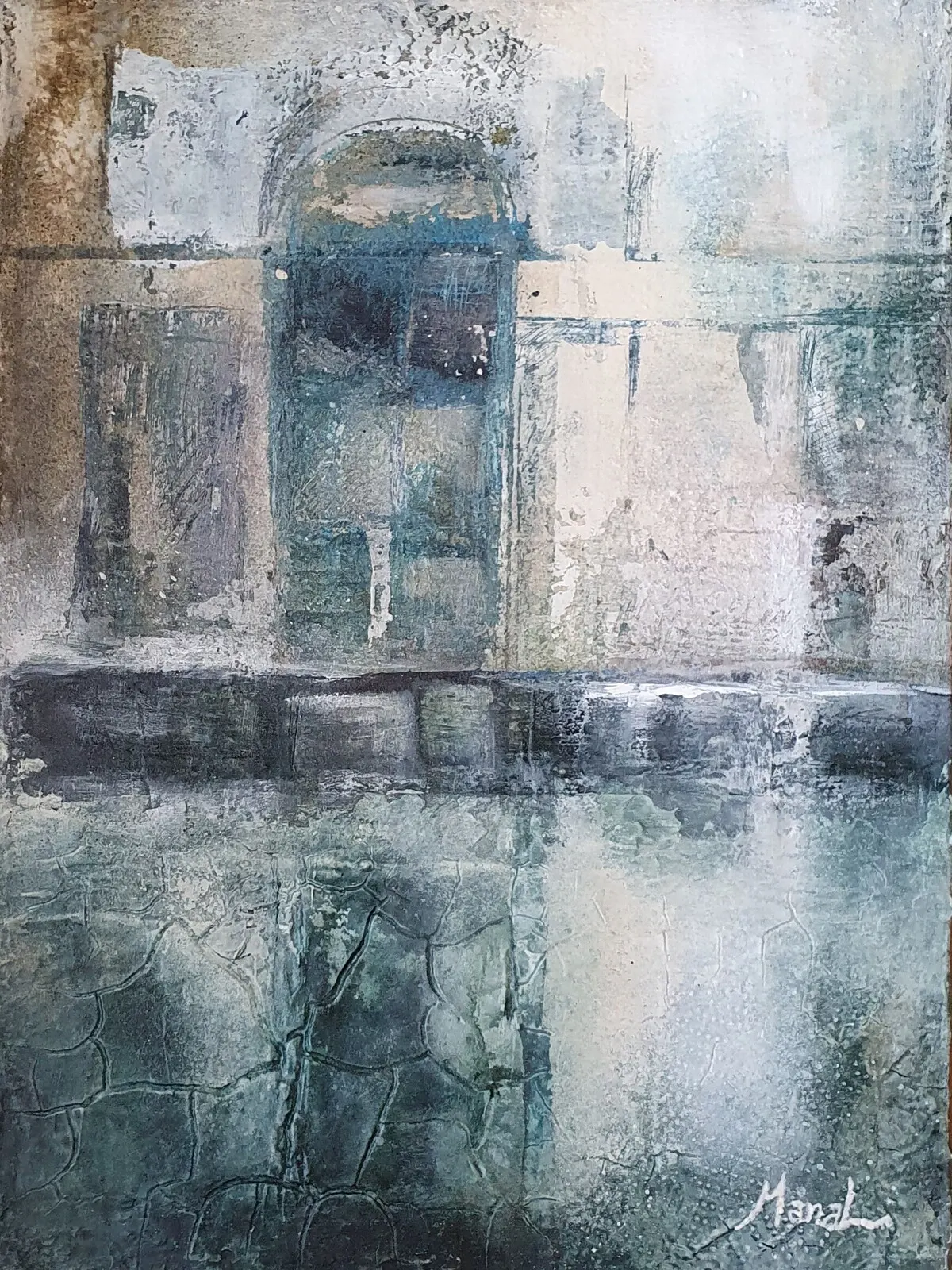 Akrylmålning Fasad grön av Pi MånaLi Ericson