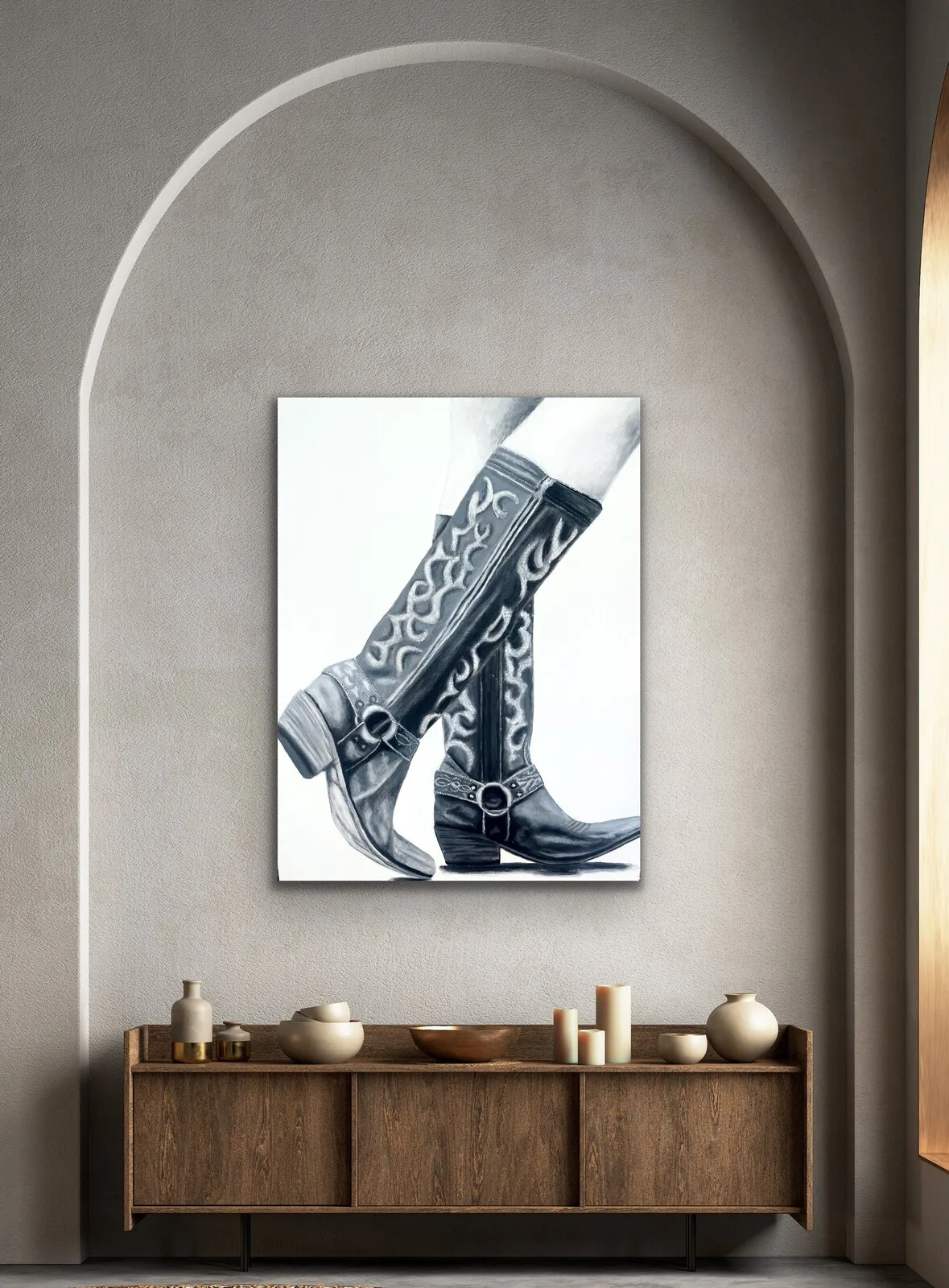 Akrylmålning Boots av Karin Wass