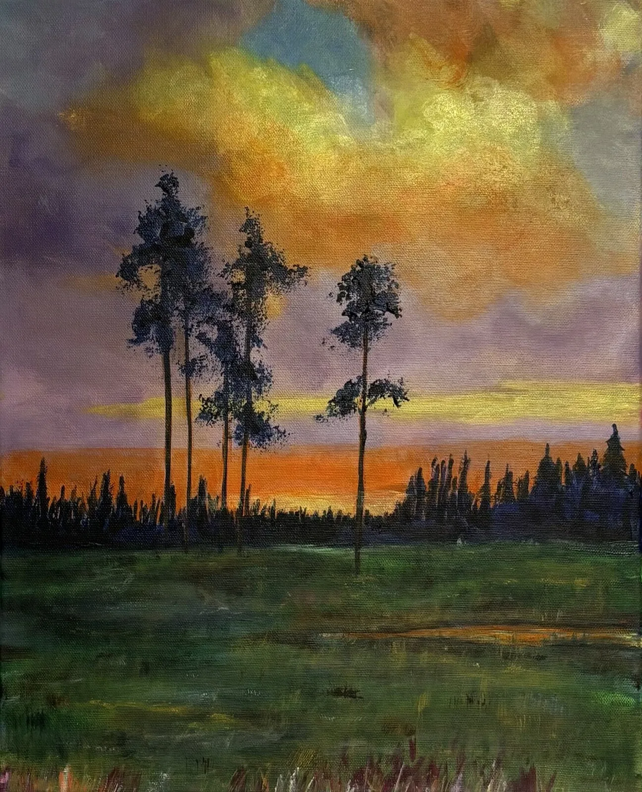 Akrylmålning Skymning över myren av Birgitta Andersson