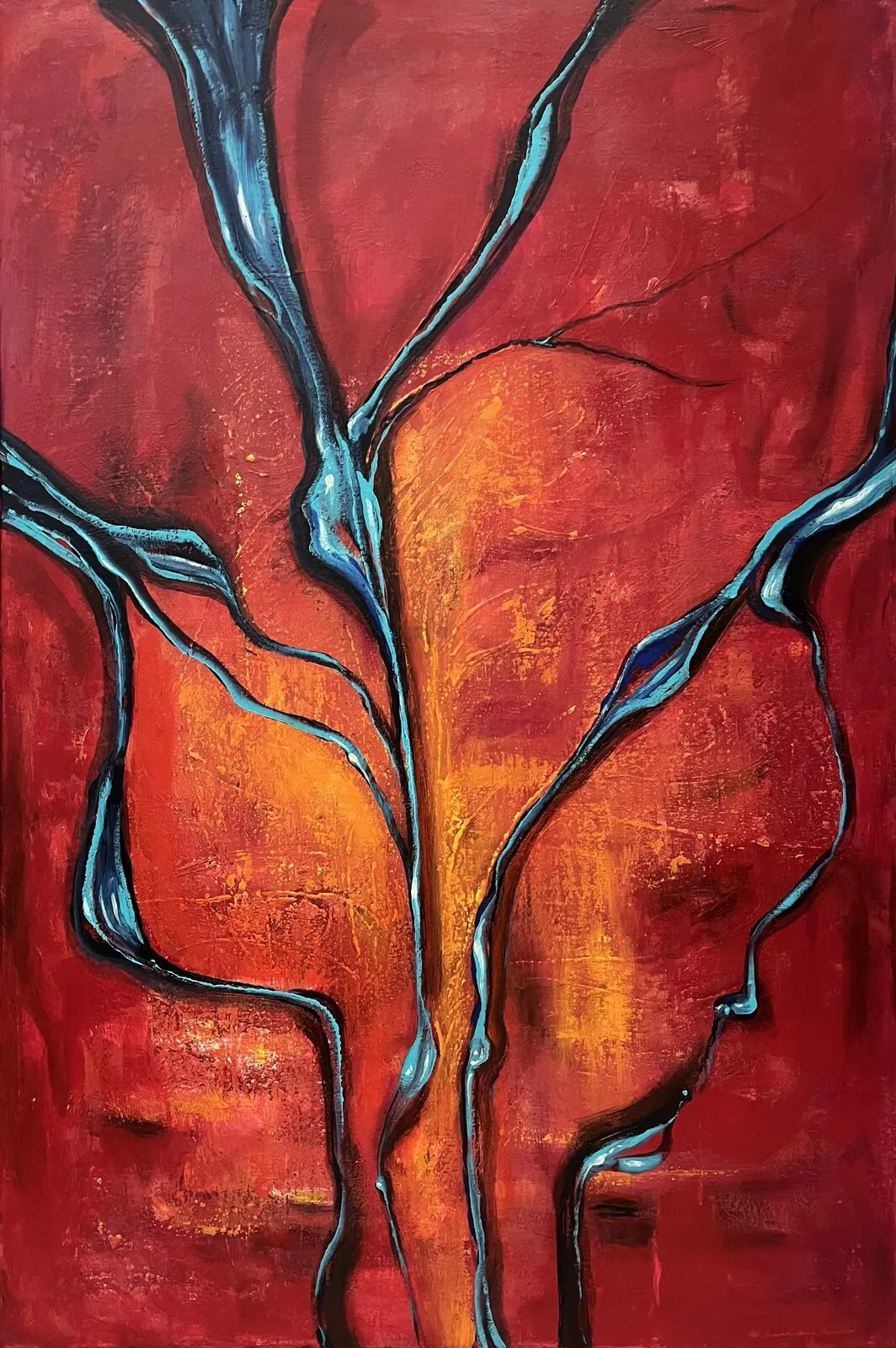 Akrylmålning Röd av Pirkko Mikkonen