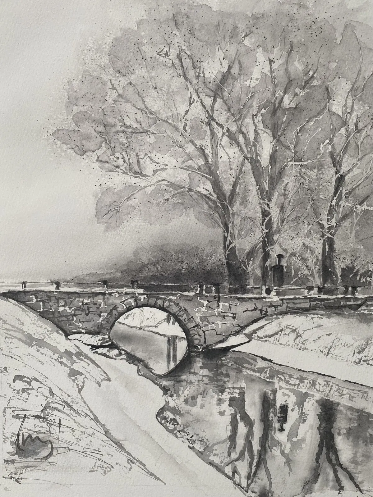 Akvarell Stenbron, Uppsala av Märith Sovin