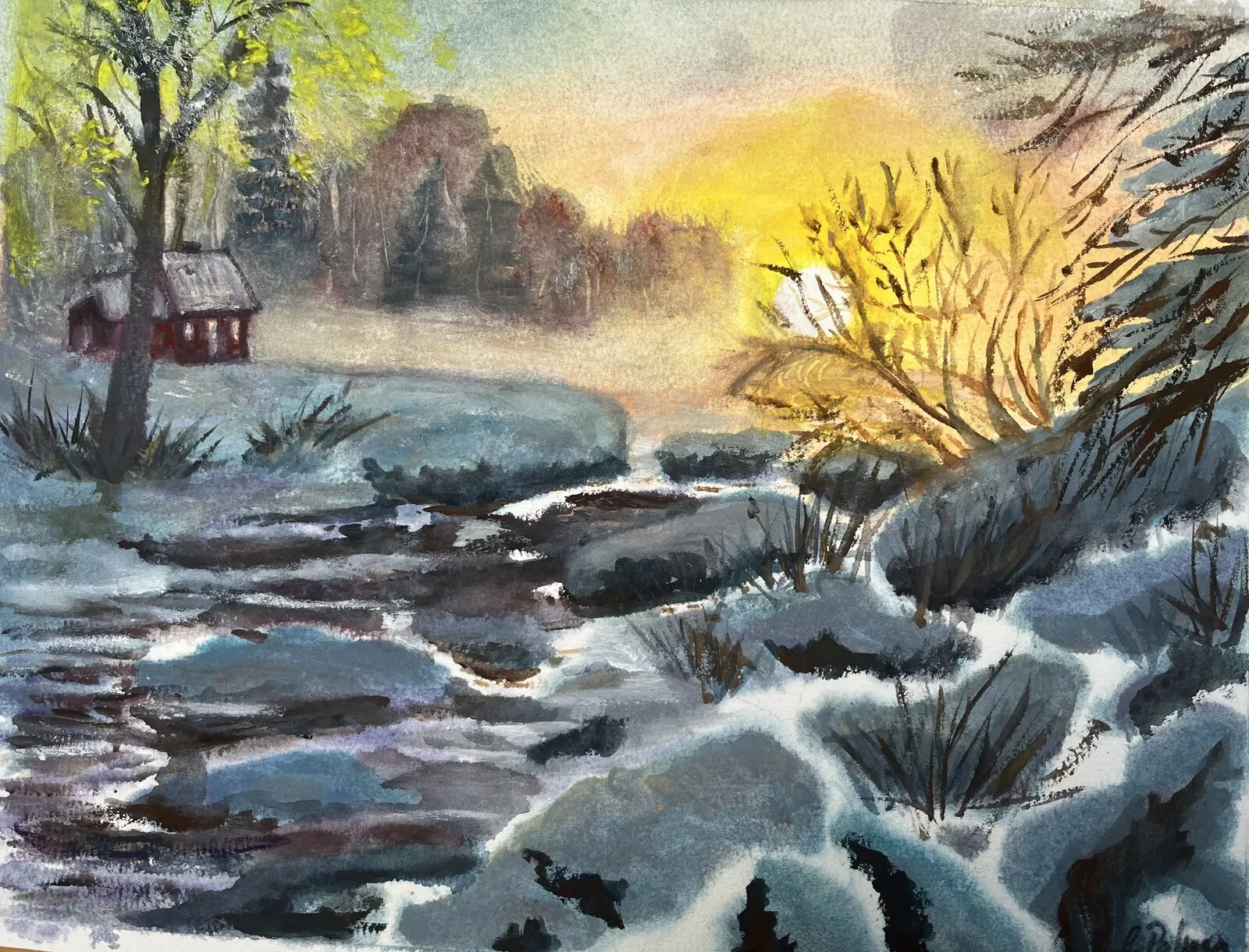 Akvarell Vinterskrud av Gunilla Palusa