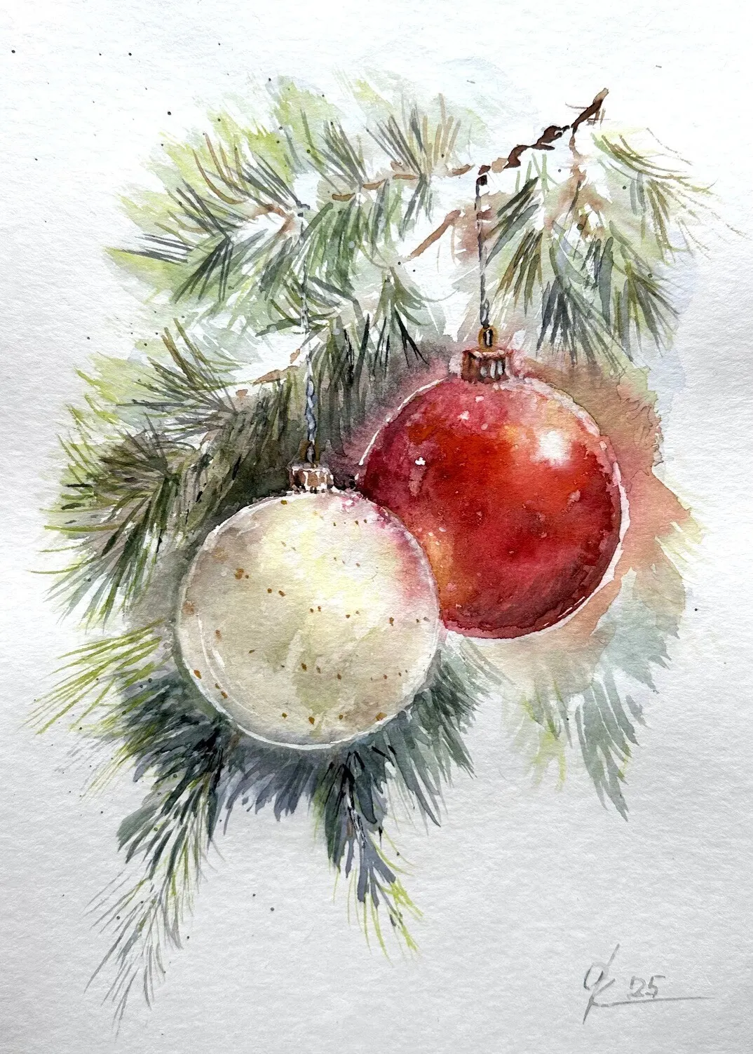 Akvarell Nyårsleksaker av Olga Kharyakova